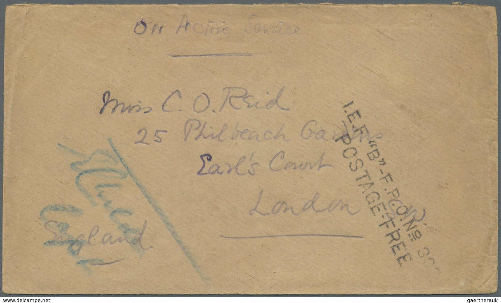 Br Britisch-Ostafrika Und Uganda: 1916. Stampless Envelope Addressed To England Endorsed 'On Active Ser - Protectorats D'Afrique Orientale Et D'Ouganda