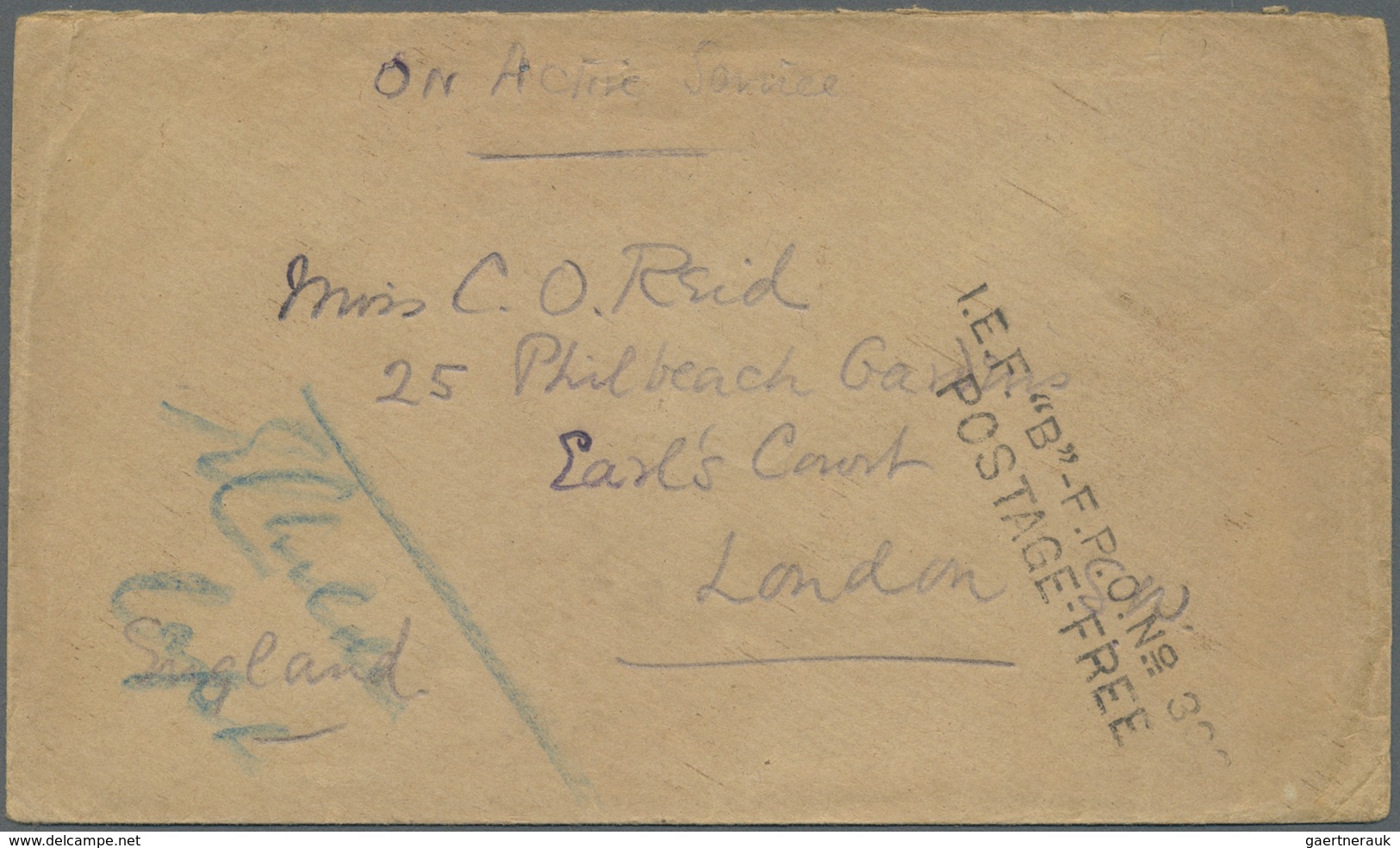 Br Britisch-Ostafrika Und Uganda: 1916. Stampless Envelope Addressed To England Endorsed 'On Active Ser - Protectoraten Van Oost-Afrika En Van Oeganda
