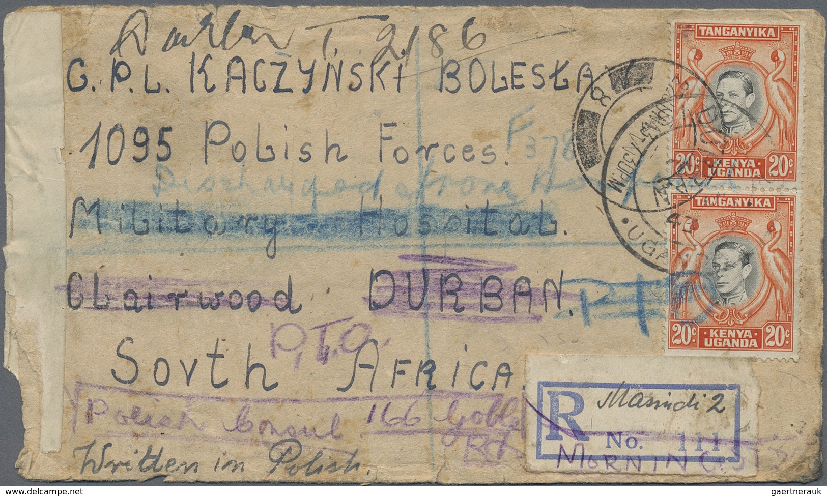 Br Britisch-Ostafrika Und Uganda: 1943. Registered Envelope Written From Masindi Polish Refugee Camp Ad - Protectorats D'Afrique Orientale Et D'Ouganda