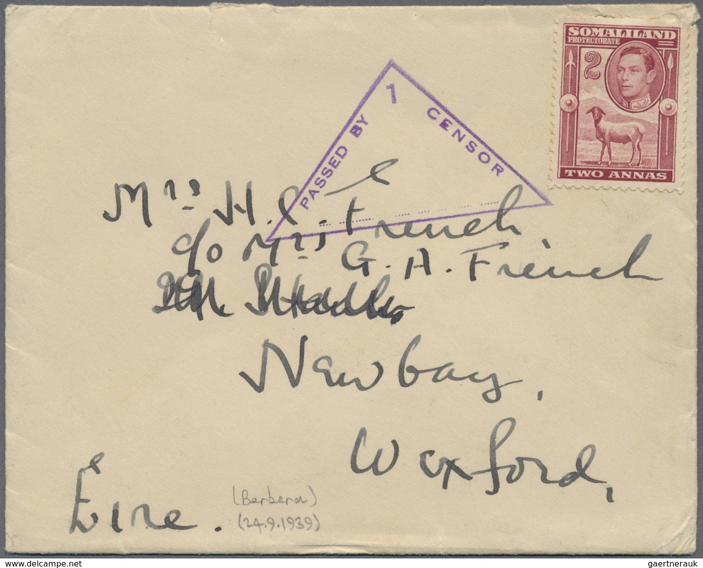 Br Britisch-Somaliland: 1939 'Somaliland Camel Corps' Envelope + Letter Used From A Camp Near Berbera T - Somaliland (Protectorat ...-1959)