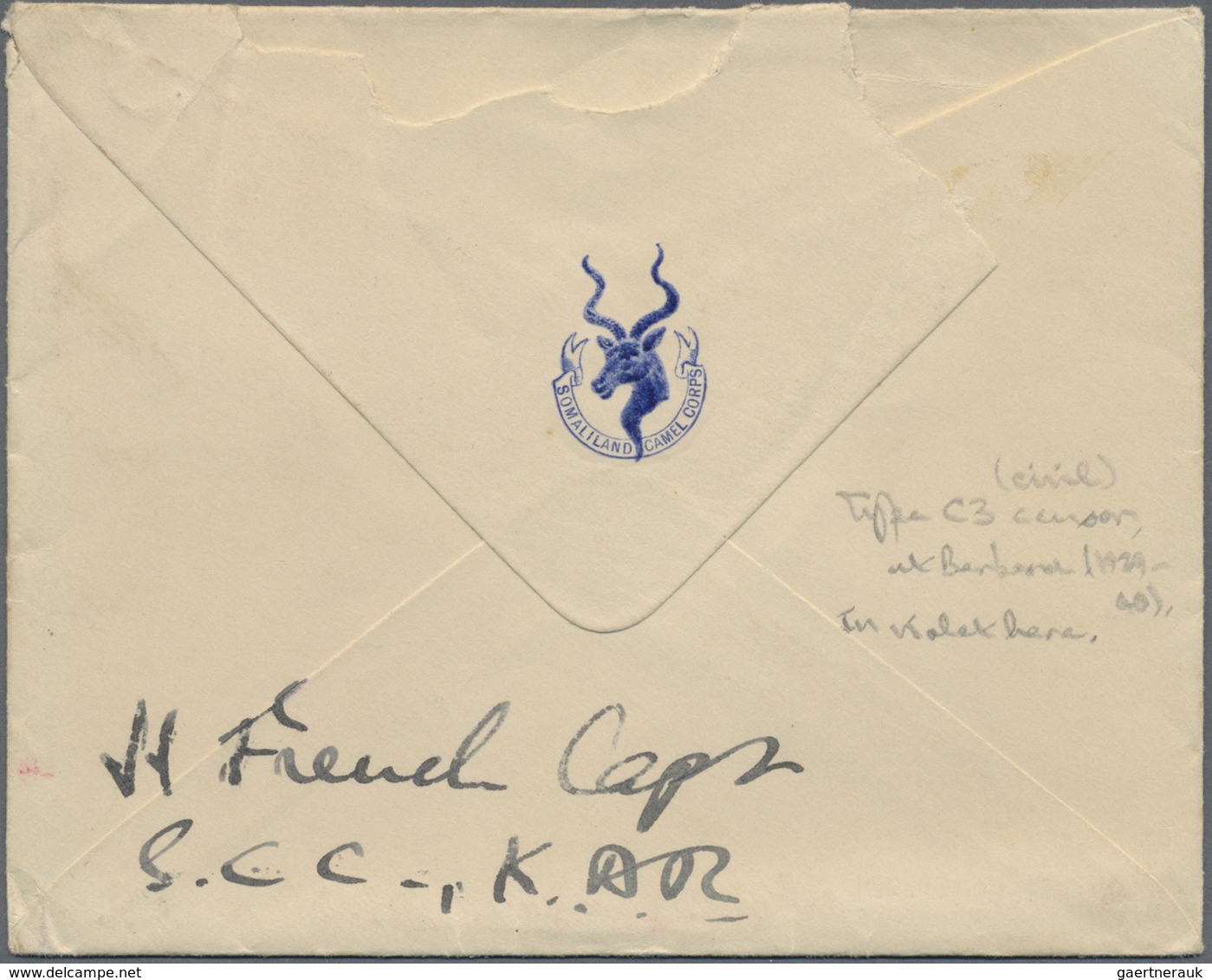 Br Britisch-Somaliland: 1939 'Somaliland Camel Corps' Envelope + Letter Used From A Camp Near Berbera T - Somaliland (Protectoraat ...-1959)