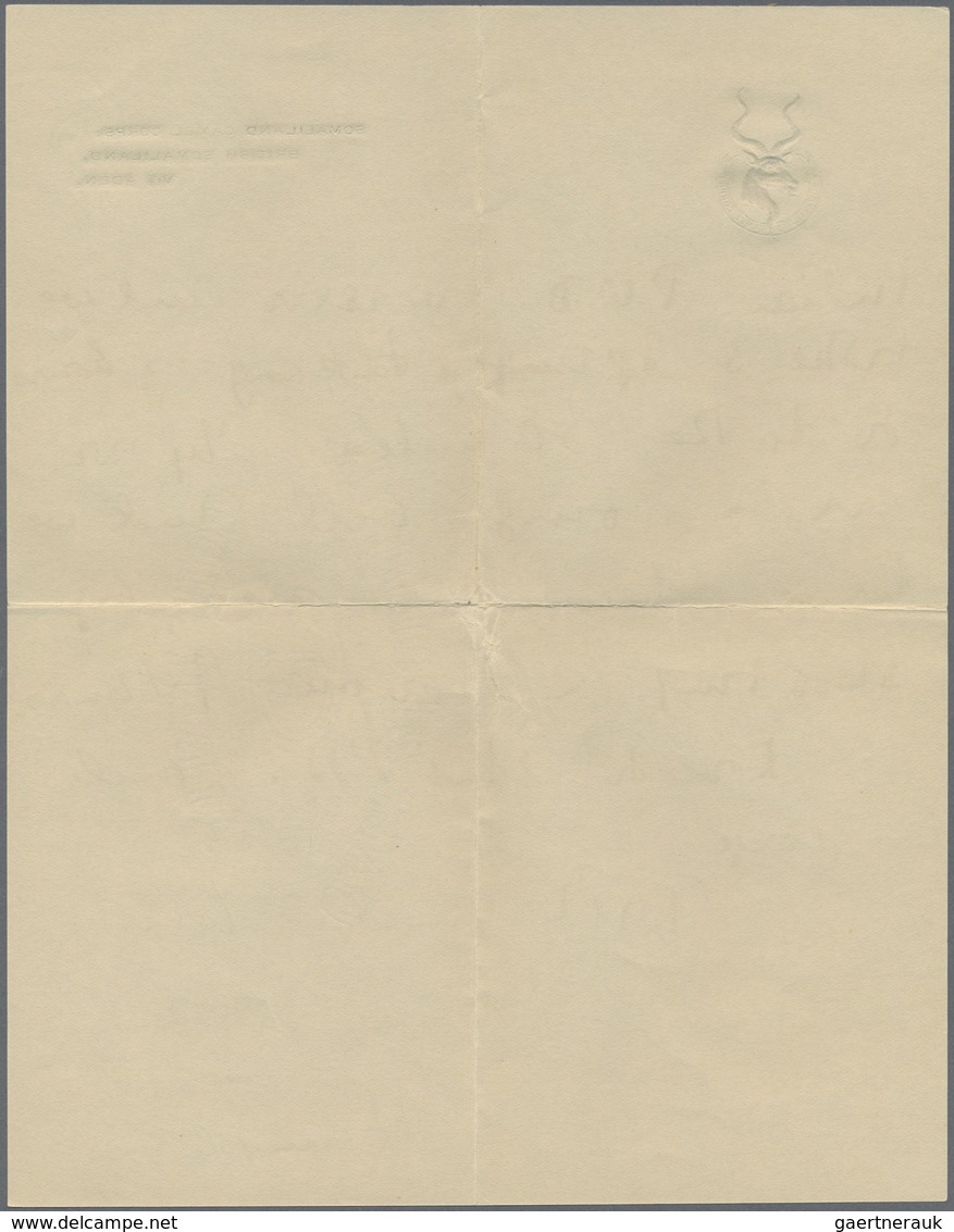 Br Britisch-Somaliland: 1939 'Somaliland Camel Corps' Envelope + Letter Used From A Camp Near Berbera T - Somaliland (Protectoraat ...-1959)