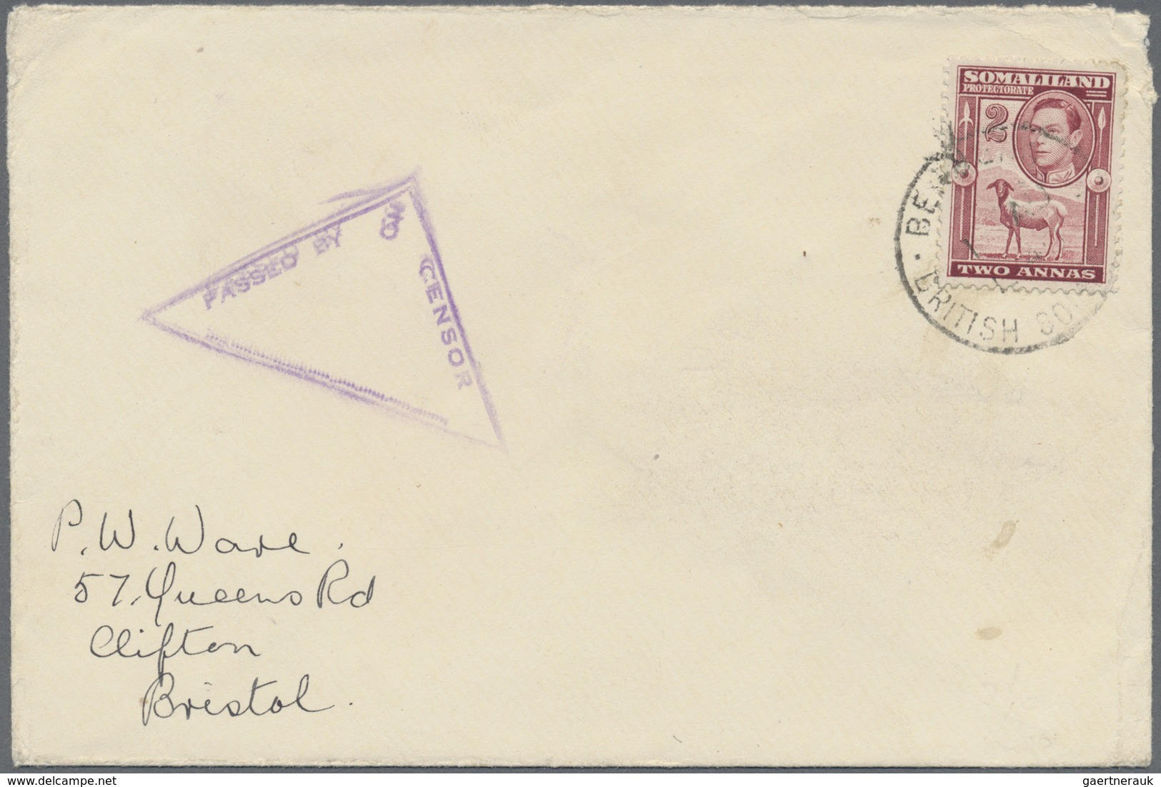 Br Britisch-Somaliland: 1940 Censored Cover From Berbera To Bristol Franked By 1938 2a. Maroon Tied By - Somaliland (Protectoraat ...-1959)