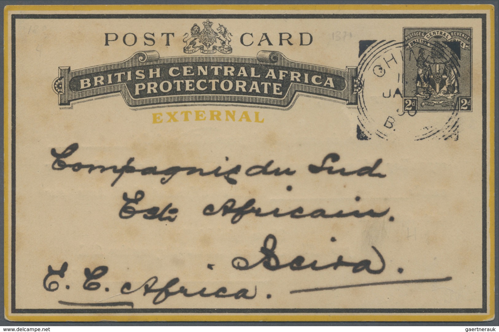 GA Britisch-Zentralafrika: 1901, Postal Stationery Card 1d. Carmine (1901) Used Uprated By 1 Pence Blue - Andere & Zonder Classificatie