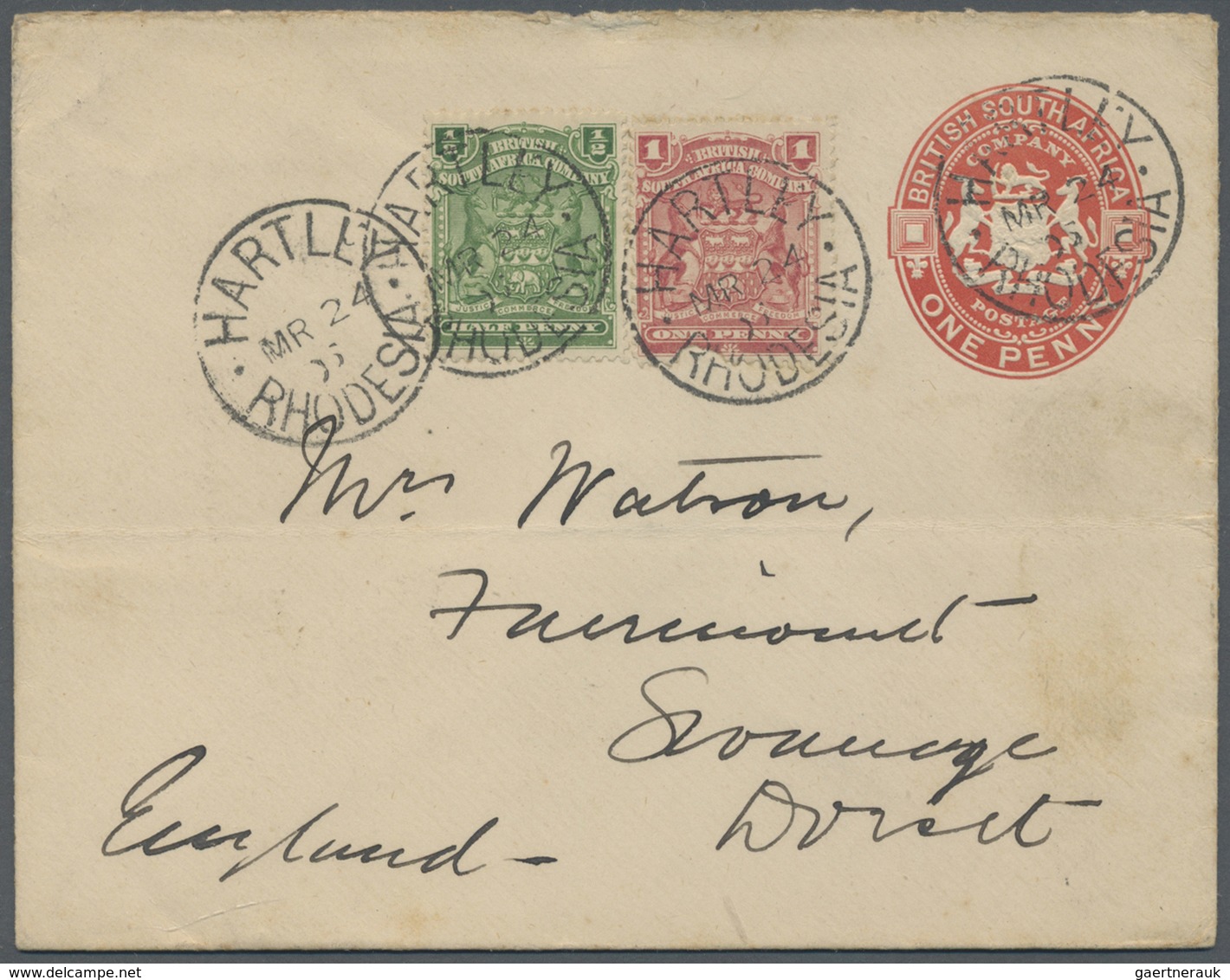 GA Britische Südafrika-Gesellschaft: 1905, Uprated 1d Stationery Envelope From "HARTLEY MR. 24 05" To E - Unclassified