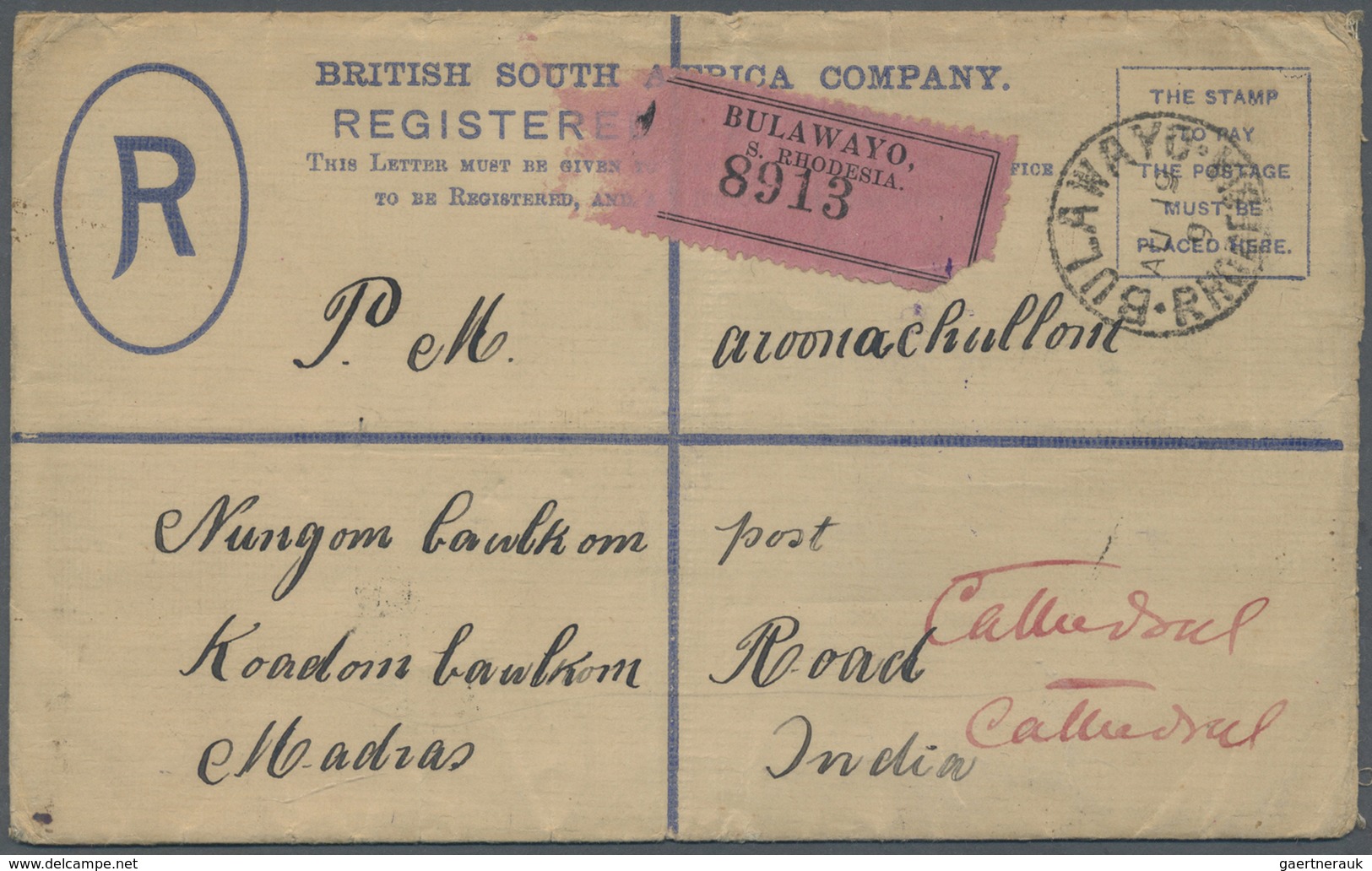 GA Britische Südafrika-Gesellschaft: 1909, 4 Pence Registered Envelope Uprated With 2 X 2 1/2 P. Blue ( - Non Classés