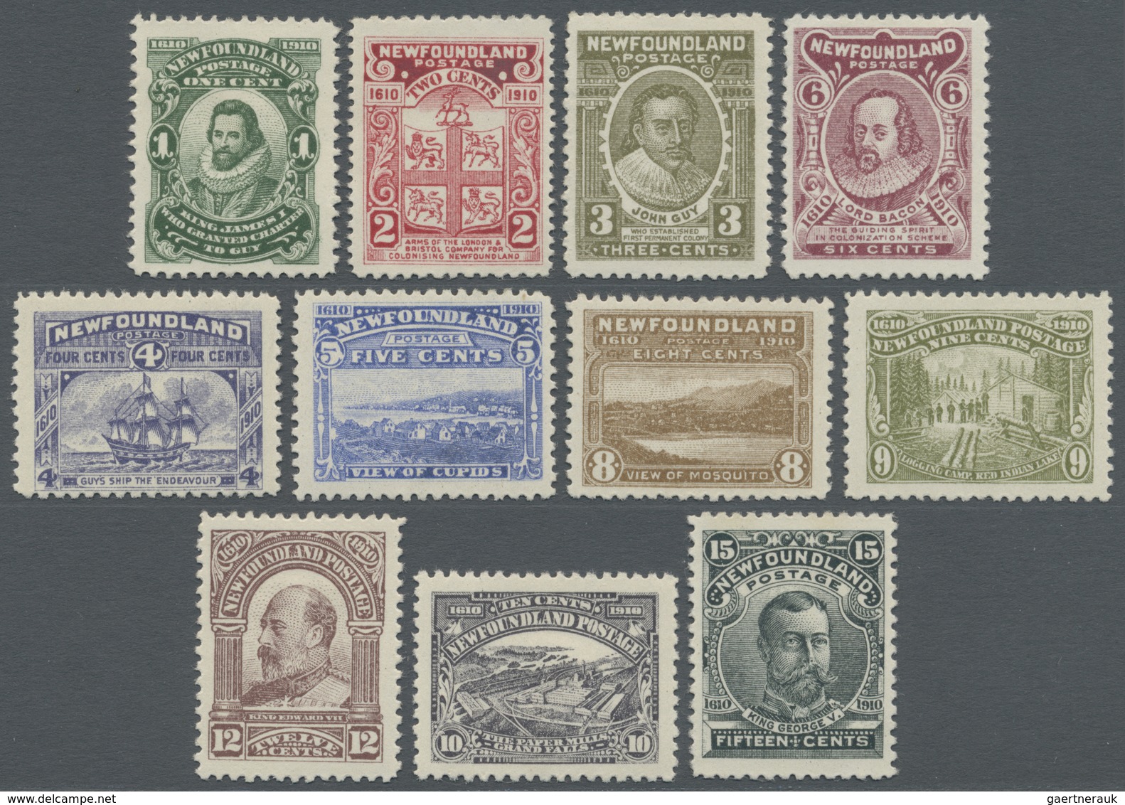 * Neufundland: 1910, Tercentenary Of Colonization Litho Printed Complete Set, Mint Hinged, SG. £ 475 - 1857-1861