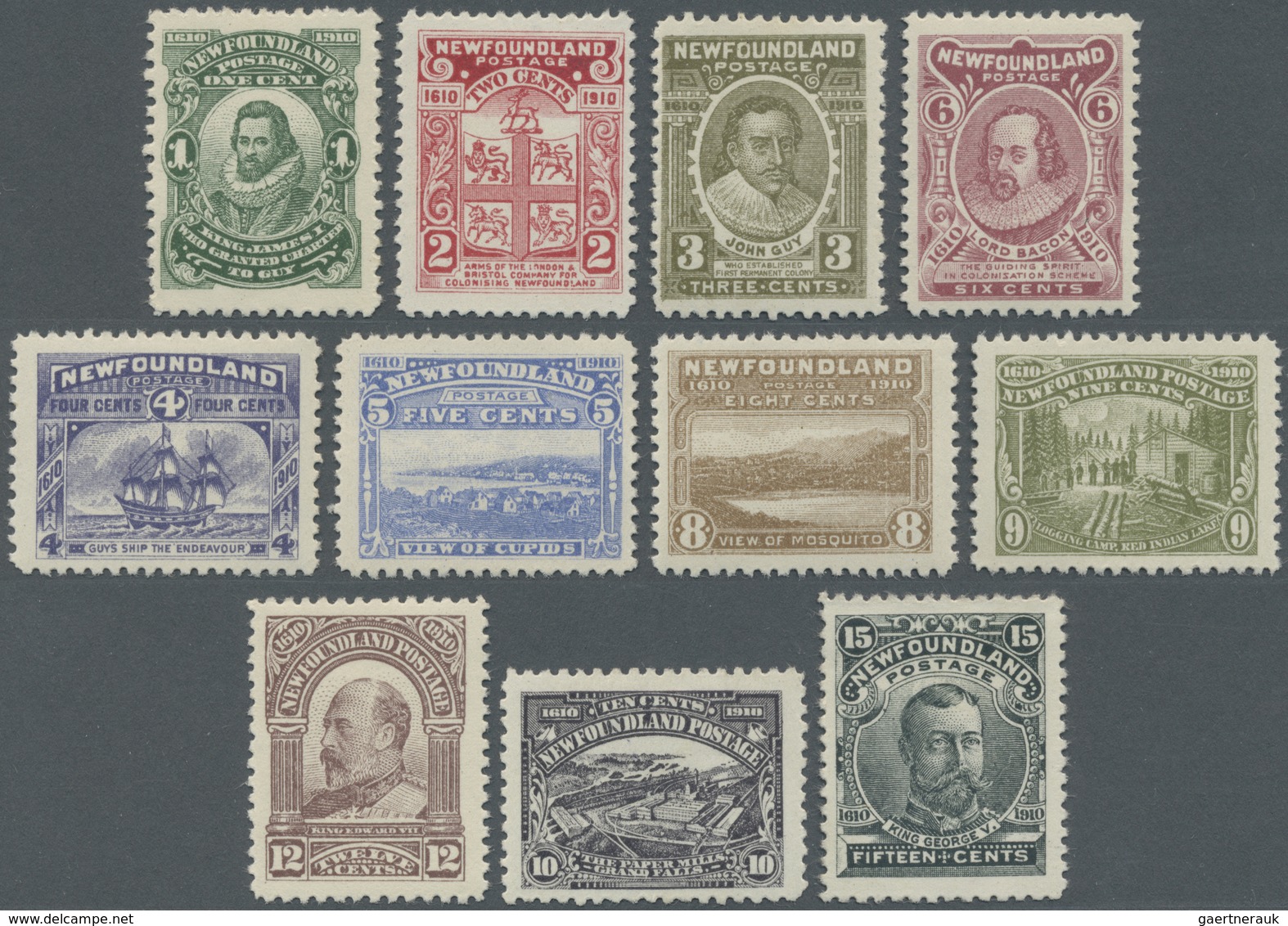 * Neufundland: 1910, Tercentenary Of Colonization Litho Printed Complete Set, Mint Hinged, SG. £ 475 - 1857-1861