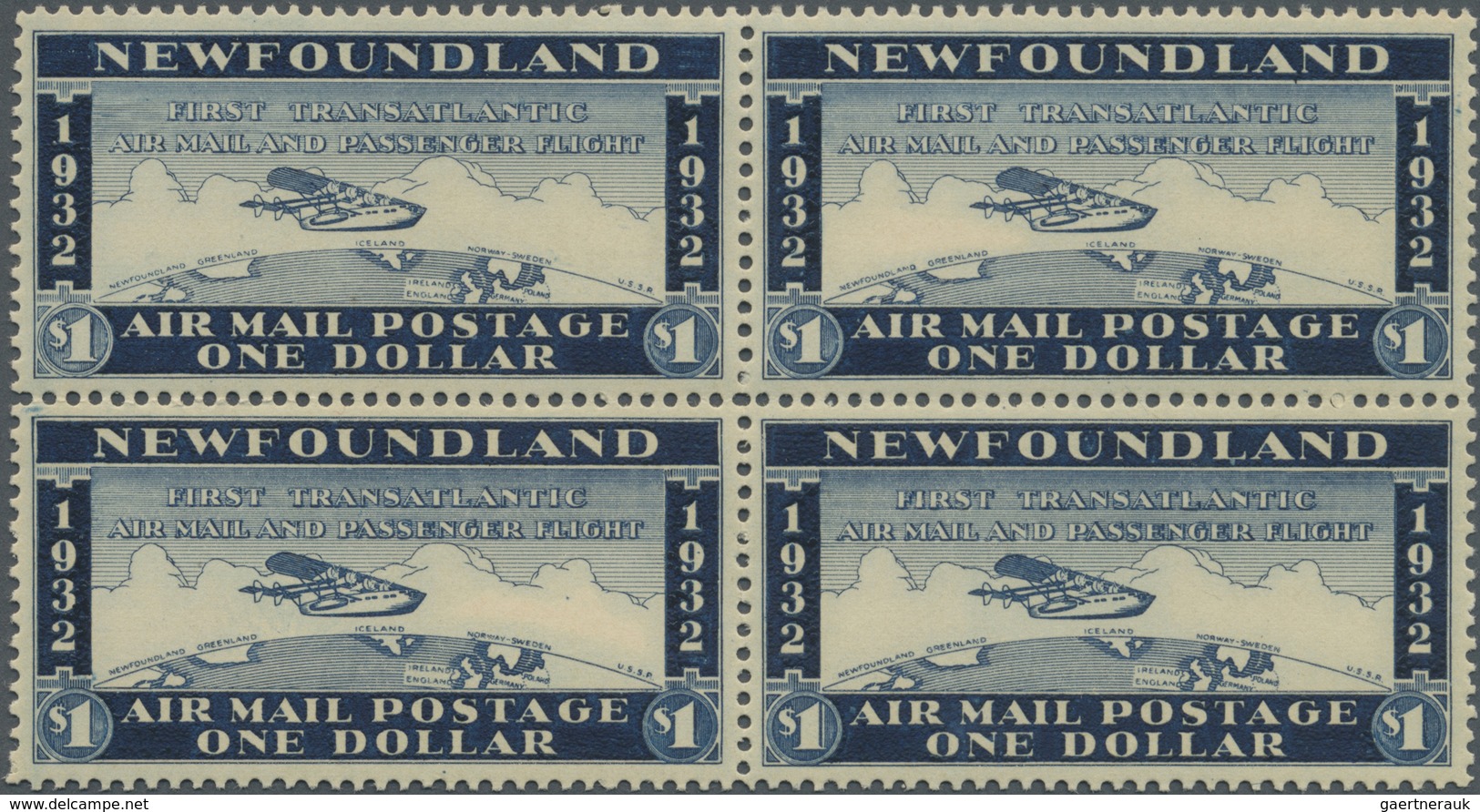 **/* Neufundland - Flugpost: 1932, 1 $ Blue, "Wayzata" Airmail Stamp, Block Of 4 (folded), VF Mint Origin - Einde V/d Catalogus (Back Of Book)