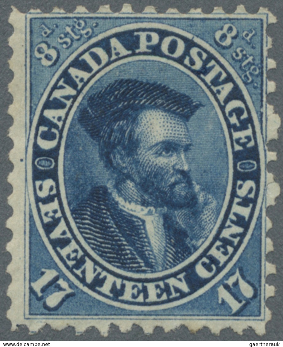 * Canada: 1859, Jacques Cartier 17c. Deep Blue Unused With Large Part Original Gum (hinged), Fine And - Autres & Non Classés