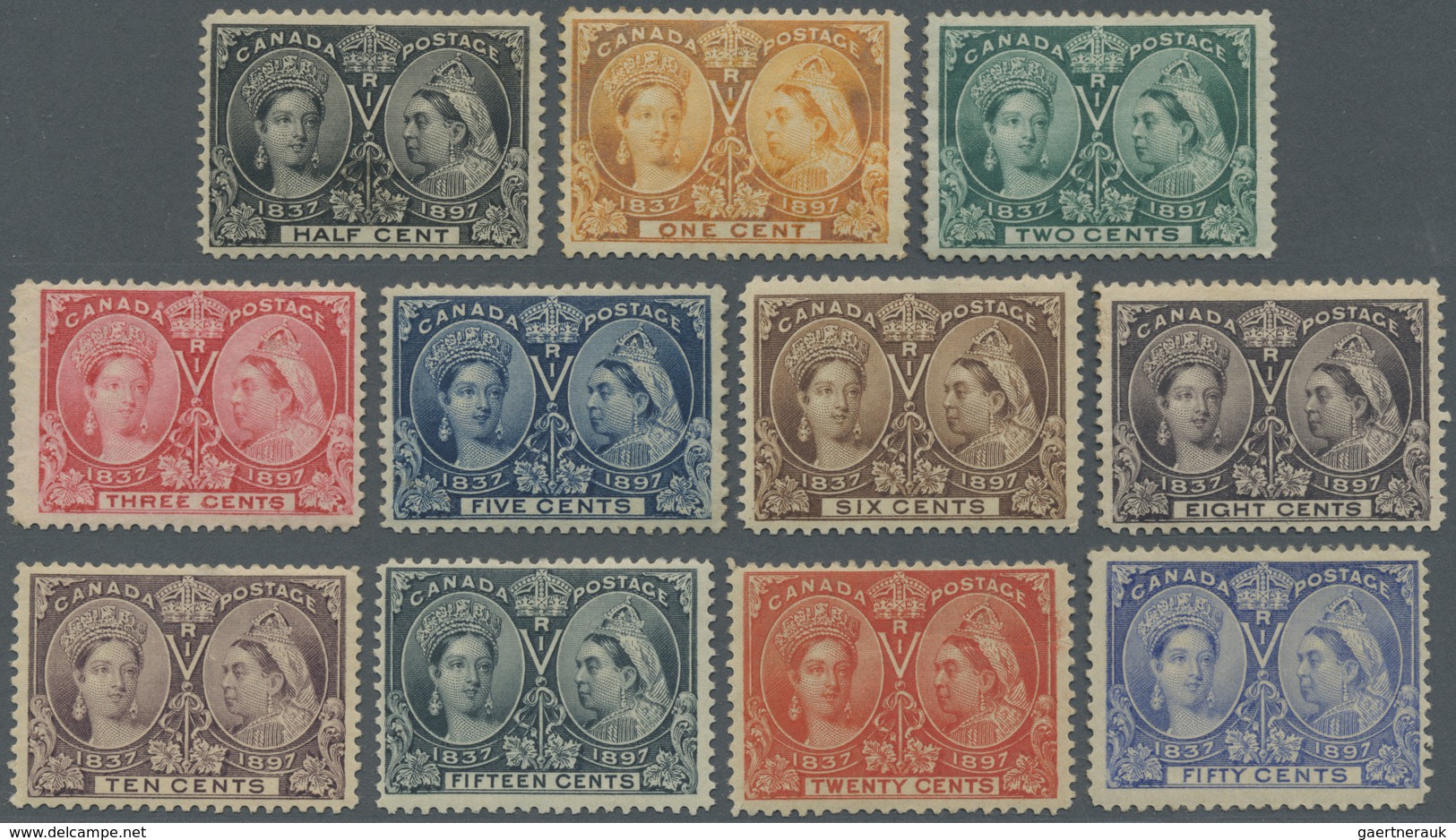 * Canada: 1897, Jubilee Issue ½c. Black To 50c. Ultramarine Simplified Set Of 11 Different Values, Min - Autres & Non Classés