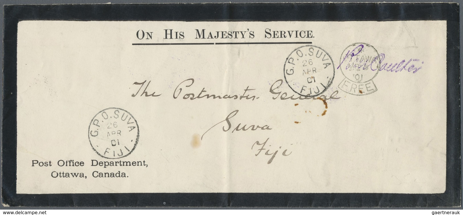 Br Canada: 1901. Stamp-less Mourning Envelope Headed 'On His Majesty's Service' With 'Post Office Depar - Sonstige & Ohne Zuordnung