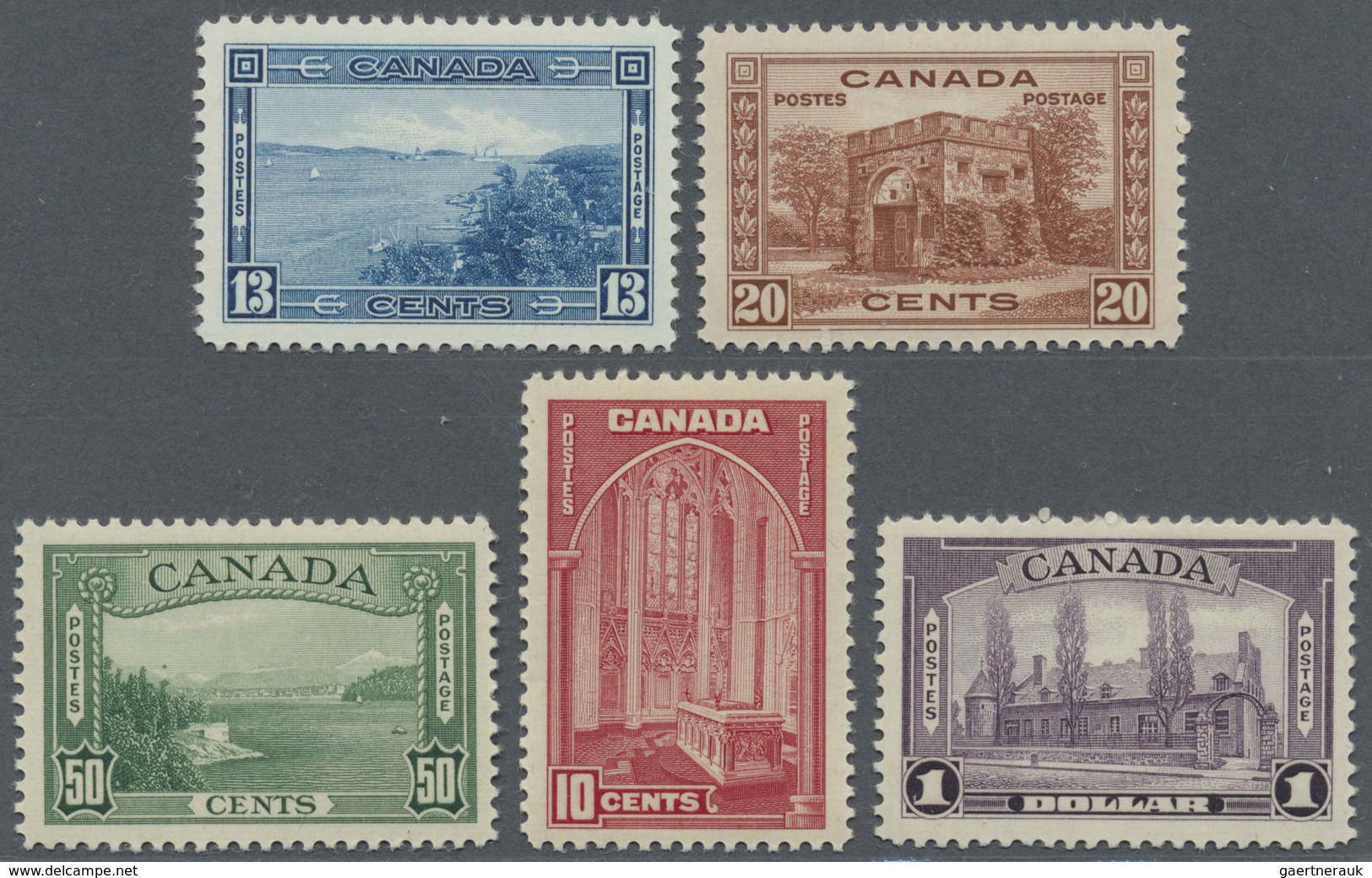 * Canada: 1938, Definitives Five Values 13c. Blue To $1 Violet, Mint Very Lightly Hinged Signed And Di - Autres & Non Classés