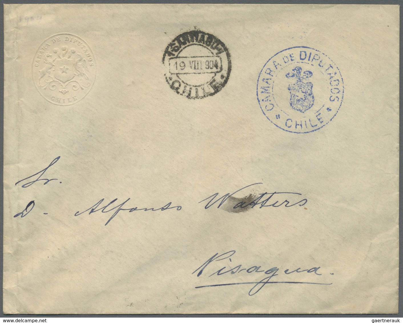 Br Chile: 1904/1932, CAMARA DE DIPUTADOS, Four Used Envelopes With Embossed Imprint "Camara De Diputado - Chili