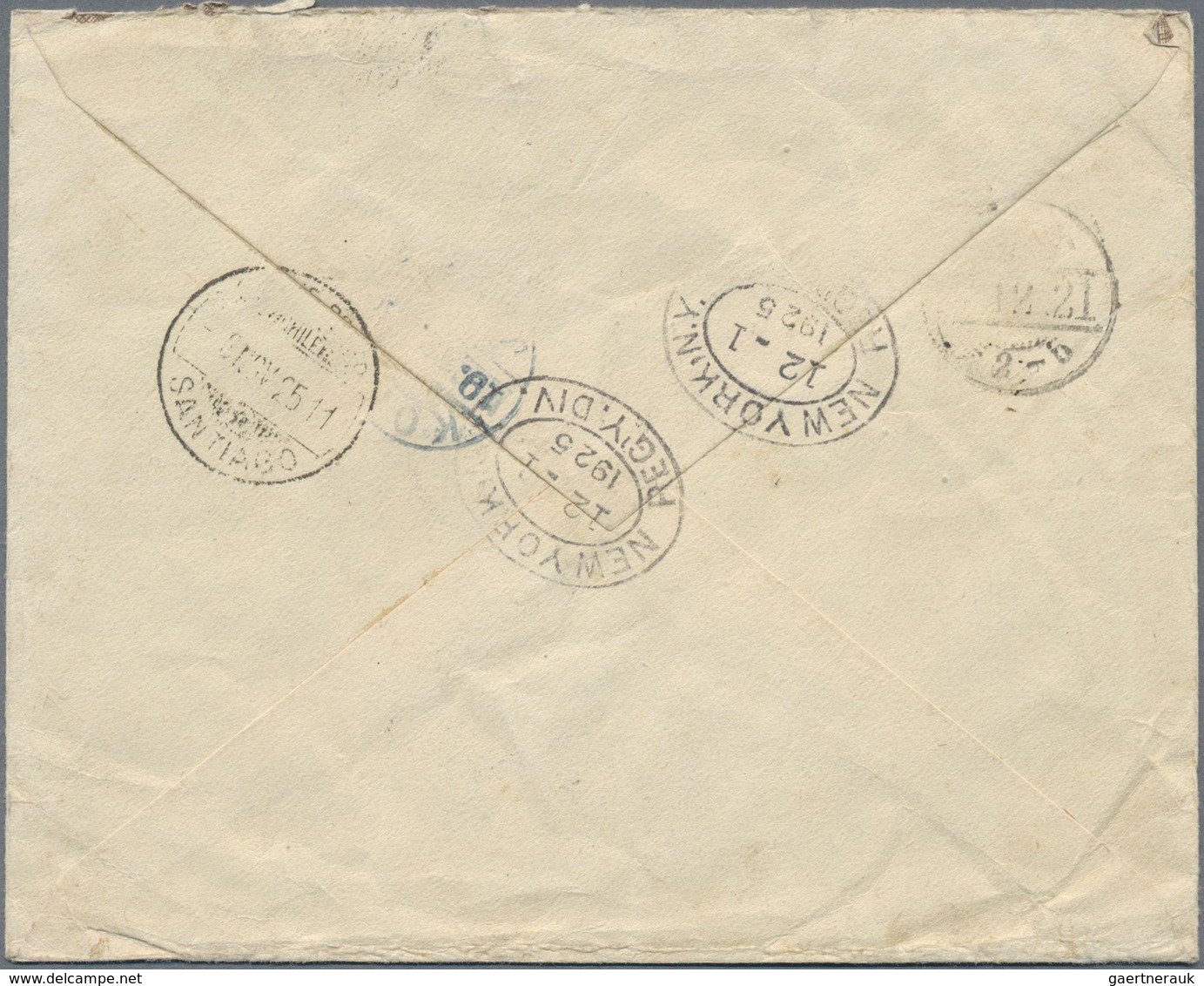 Br Chile: 1925, 3 X 10 Ct Blue/black And 1 P Green/black, Mixed Franking On Registered Cover From PUERT - Chili