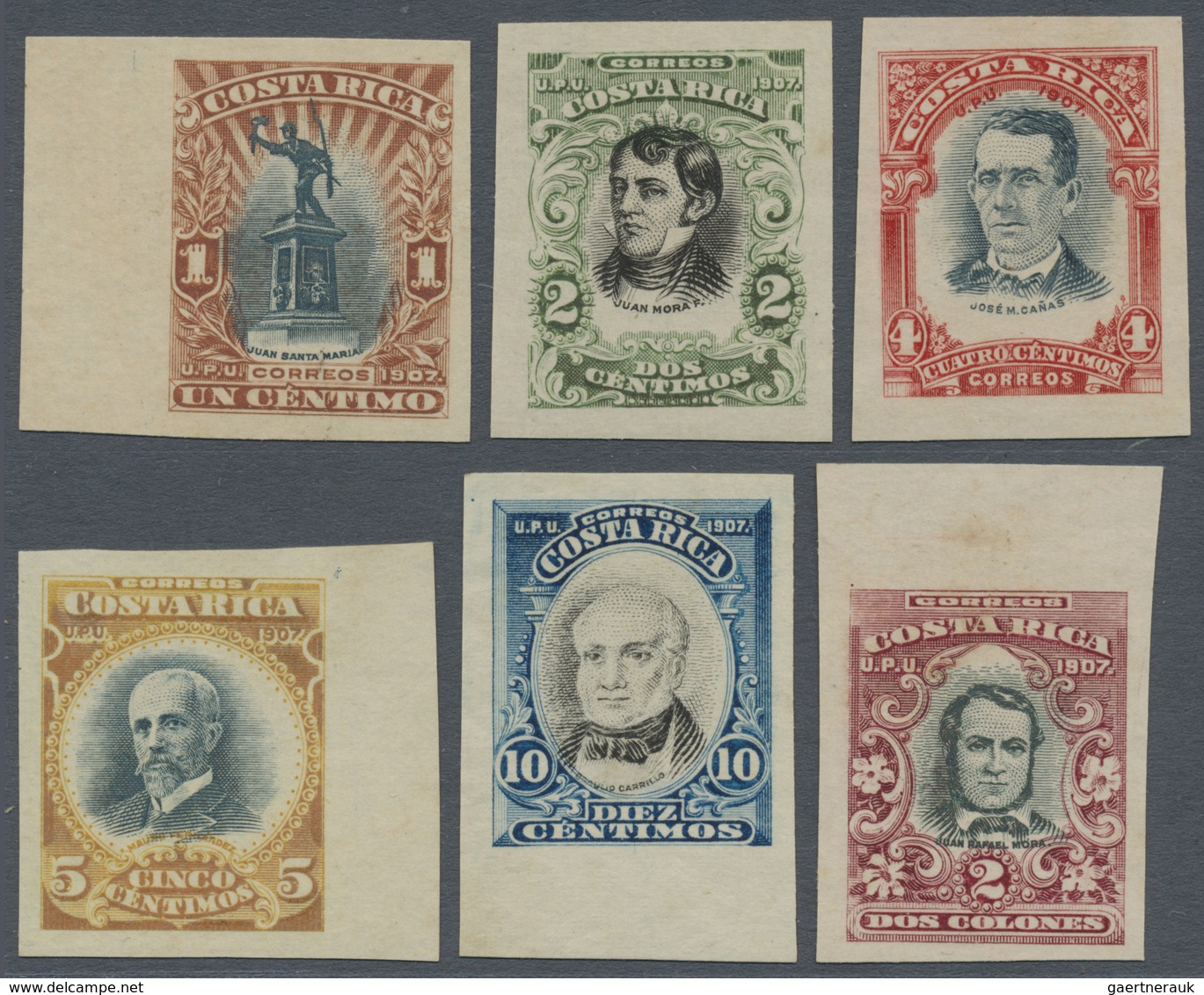 (*) Costa Rica: 1907, Definitives "Personalities", 1c., 2c., 4c., 5c., 10c. And 2col., Goup Of Six Imper - Costa Rica