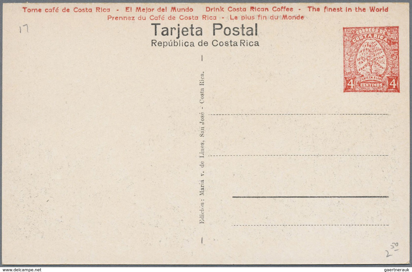 GA Costa Rica: 1923, Picture Stationery Card 4 C With Motive No.2 "Los 5 Crateres Del Volcan Irazu" And - Costa Rica