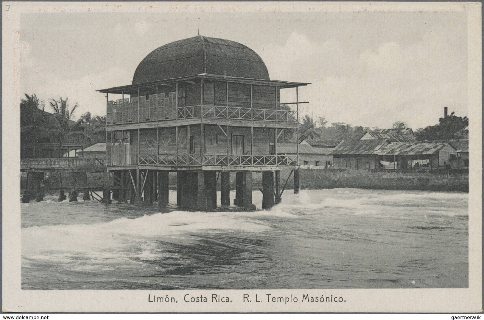 GA Costa Rica: 1923, Picture Stationery Card 4 C With Motive No.1 "Limon, Estation R.L.Templo Masonico" - Costa Rica