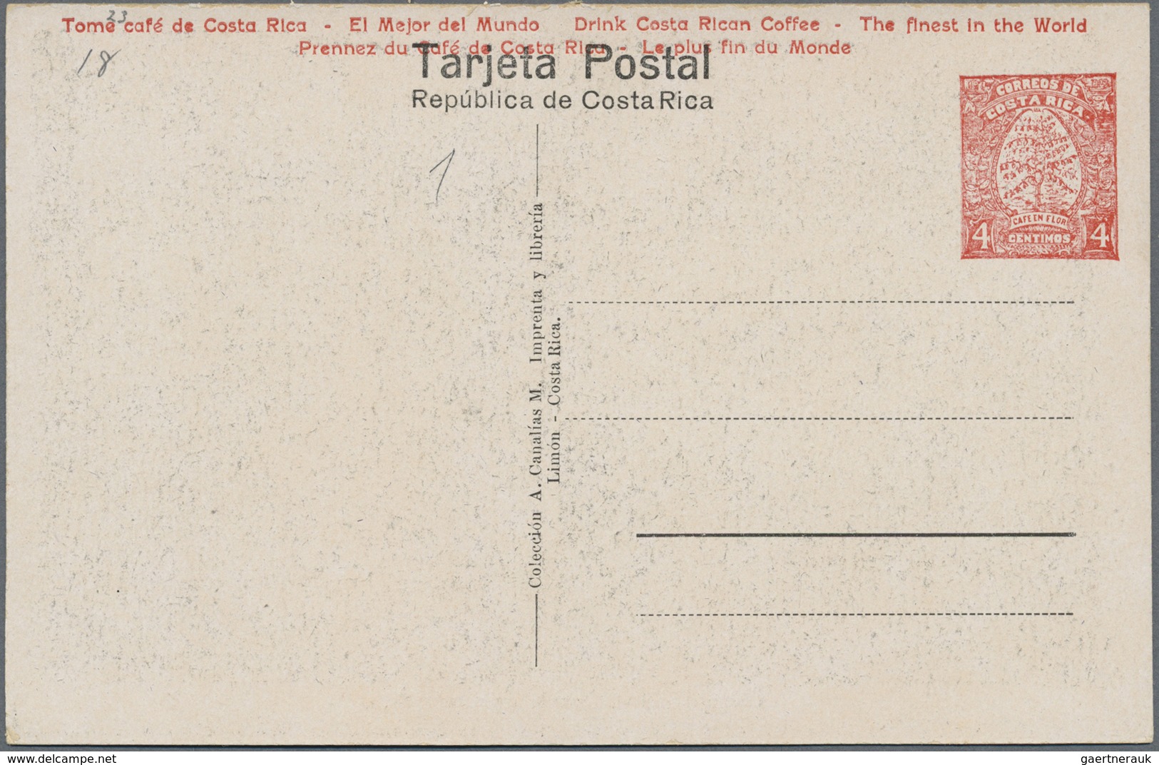 GA Costa Rica: 1923, Picture Stationery Card 4 C With Motive No.4 "Cartago. Una Carreta De Costa Rica" - Costa Rica