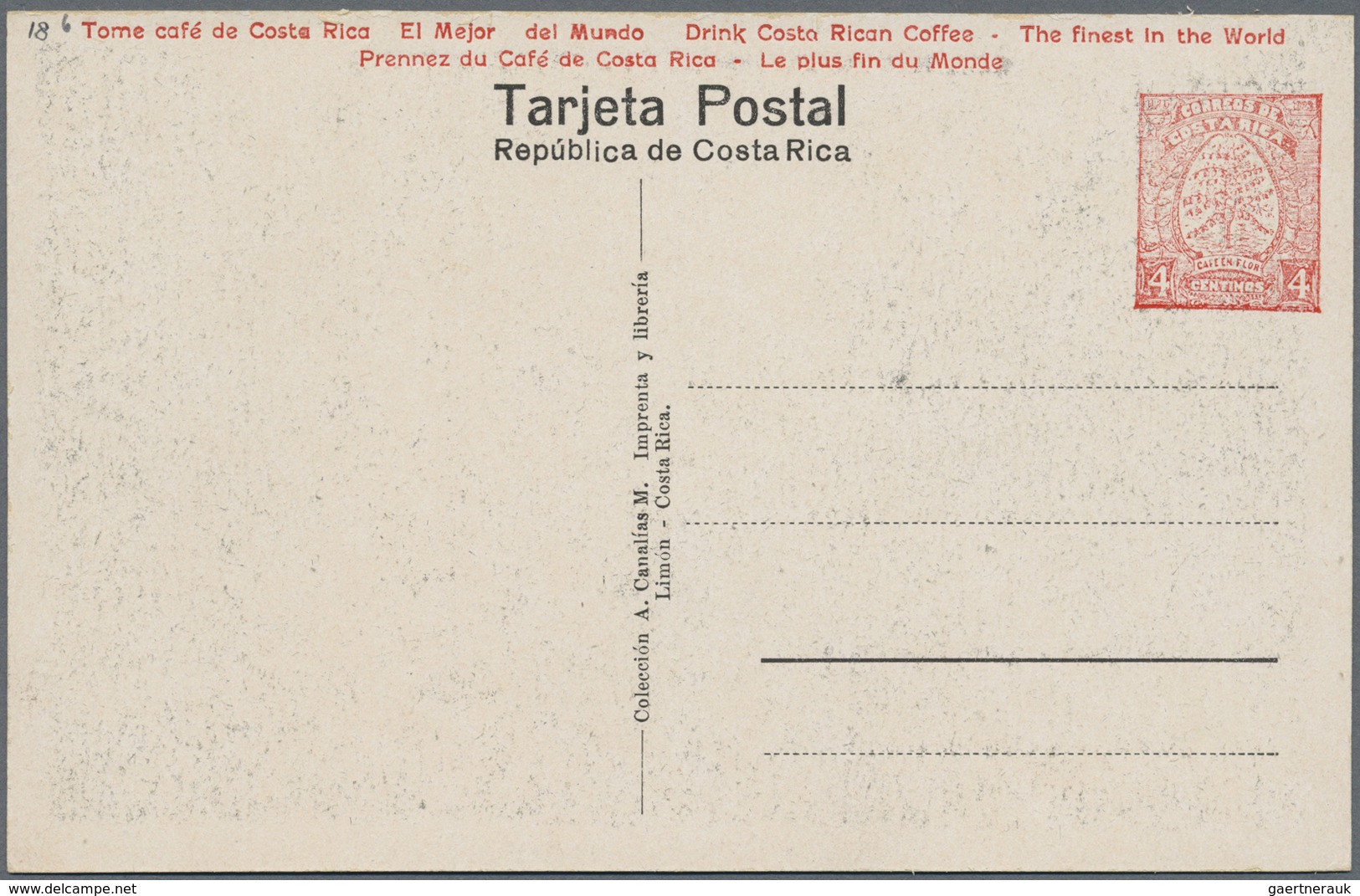 GA Costa Rica: 1923, Picture Stationery Card 4 C With Motive No.6 "Limon, Correos" And Advertising "Dri - Costa Rica