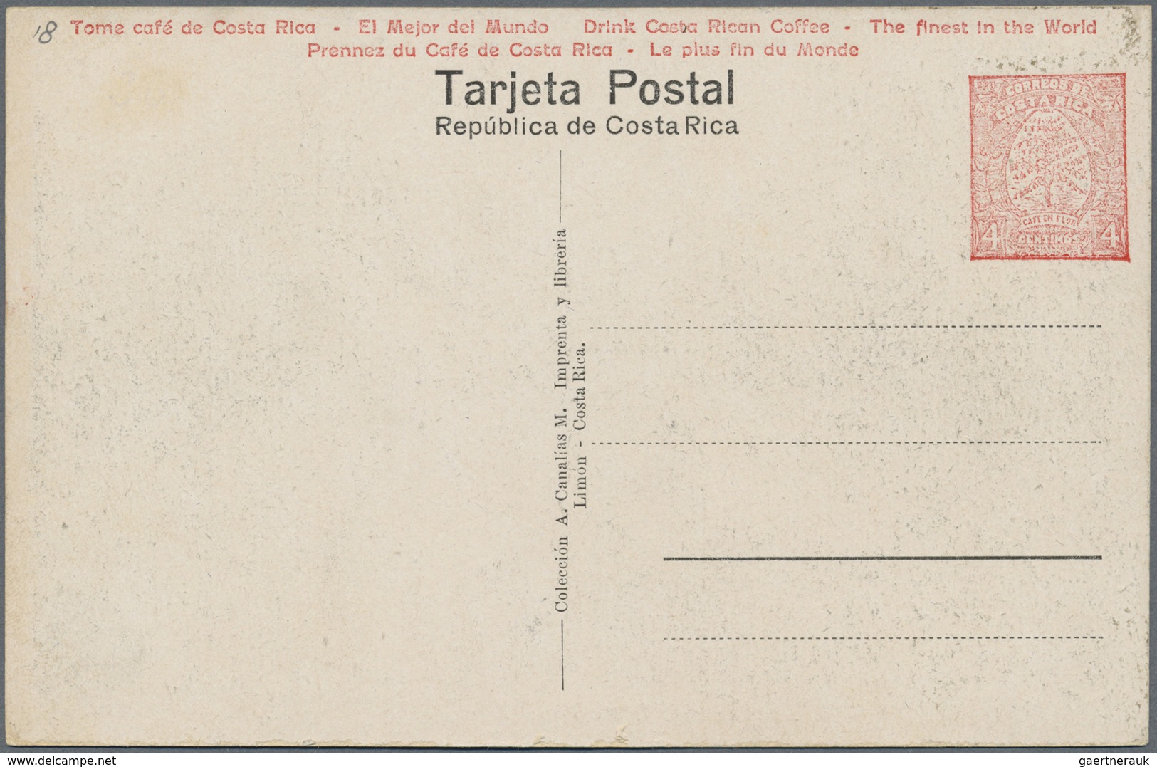 GA Costa Rica: 1923, Picture Stationery Card 4 C With Motive No.7 "Limon, Mercado" And Advertising "Dri - Costa Rica