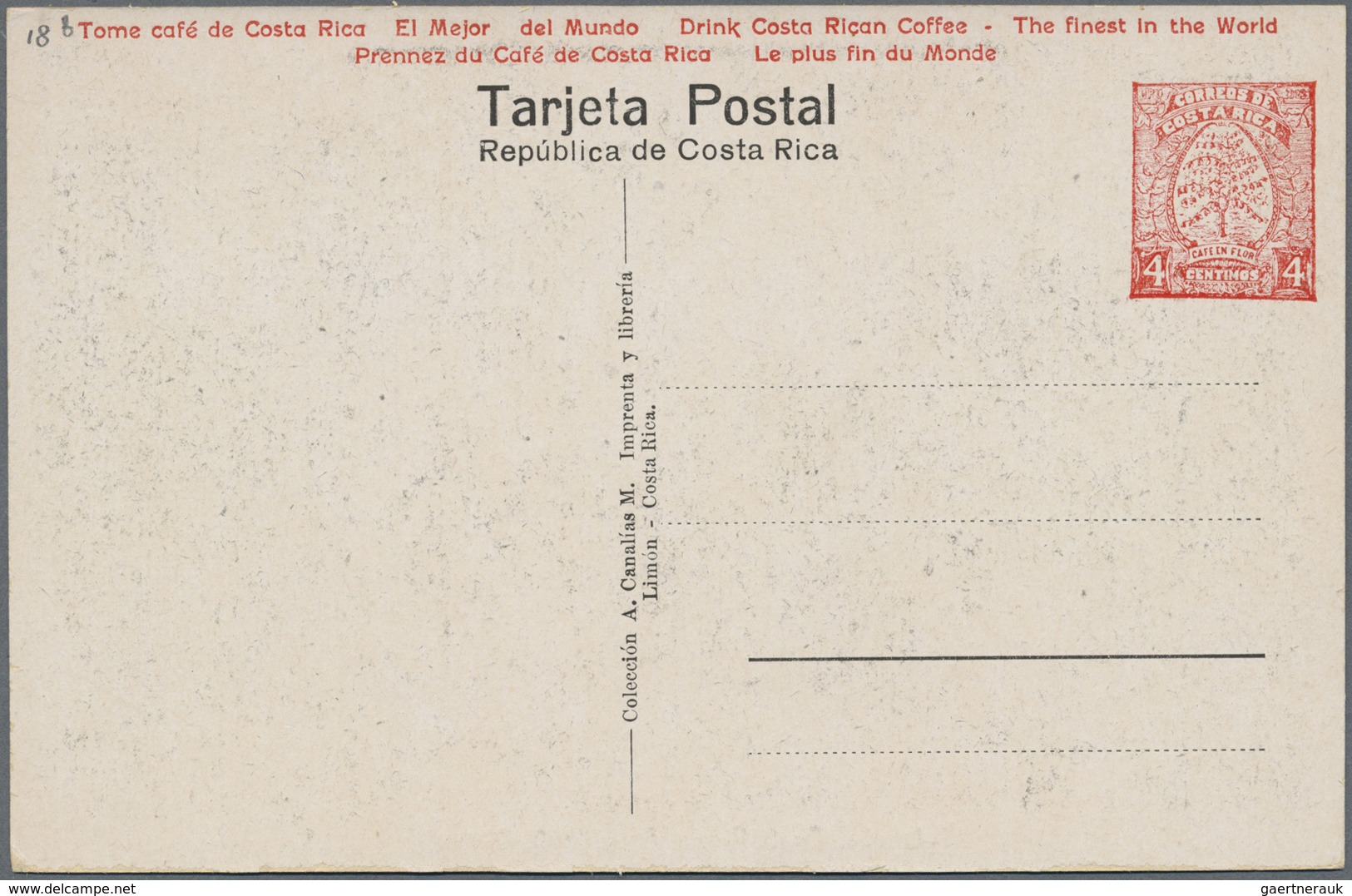 GA Costa Rica: 1923, Picture Stationery Card 4 C With Motive No.8 "Limon, Avenida 2. Oeste" And Adverti - Costa Rica