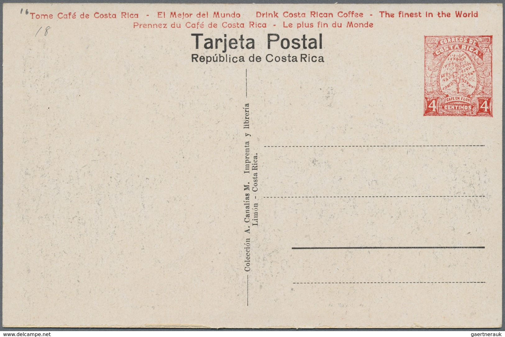 GA Costa Rica: 1923, Picture Stationery Card 4 C With Motive No.15 "Limon, Los Muelles Y La Aduana" And - Costa Rica