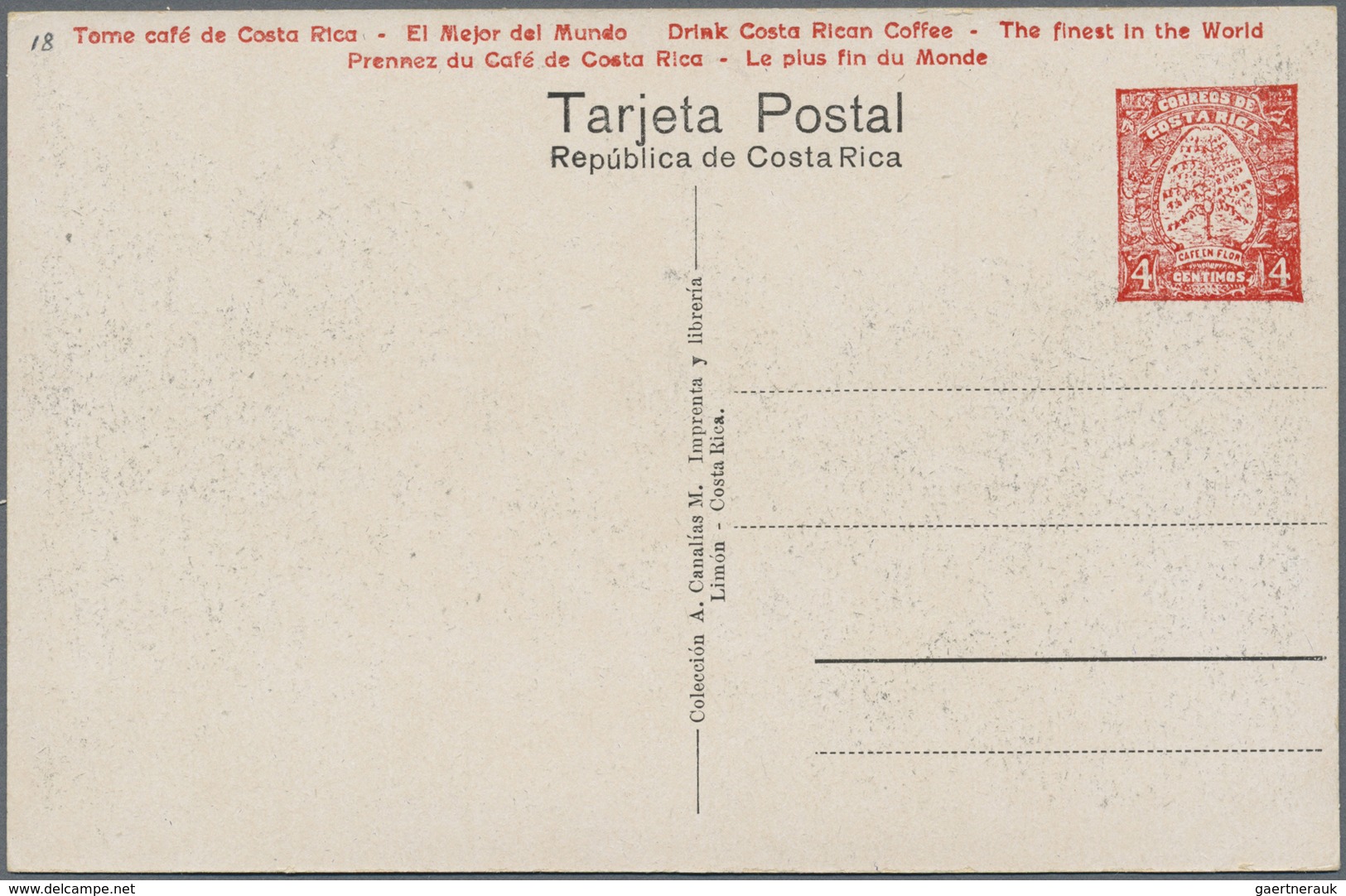 GA Costa Rica: 1923, Picture Stationery Card 4 C With Motive No.20 "Limon, Patio Del F.C. Del Norte" An - Costa Rica