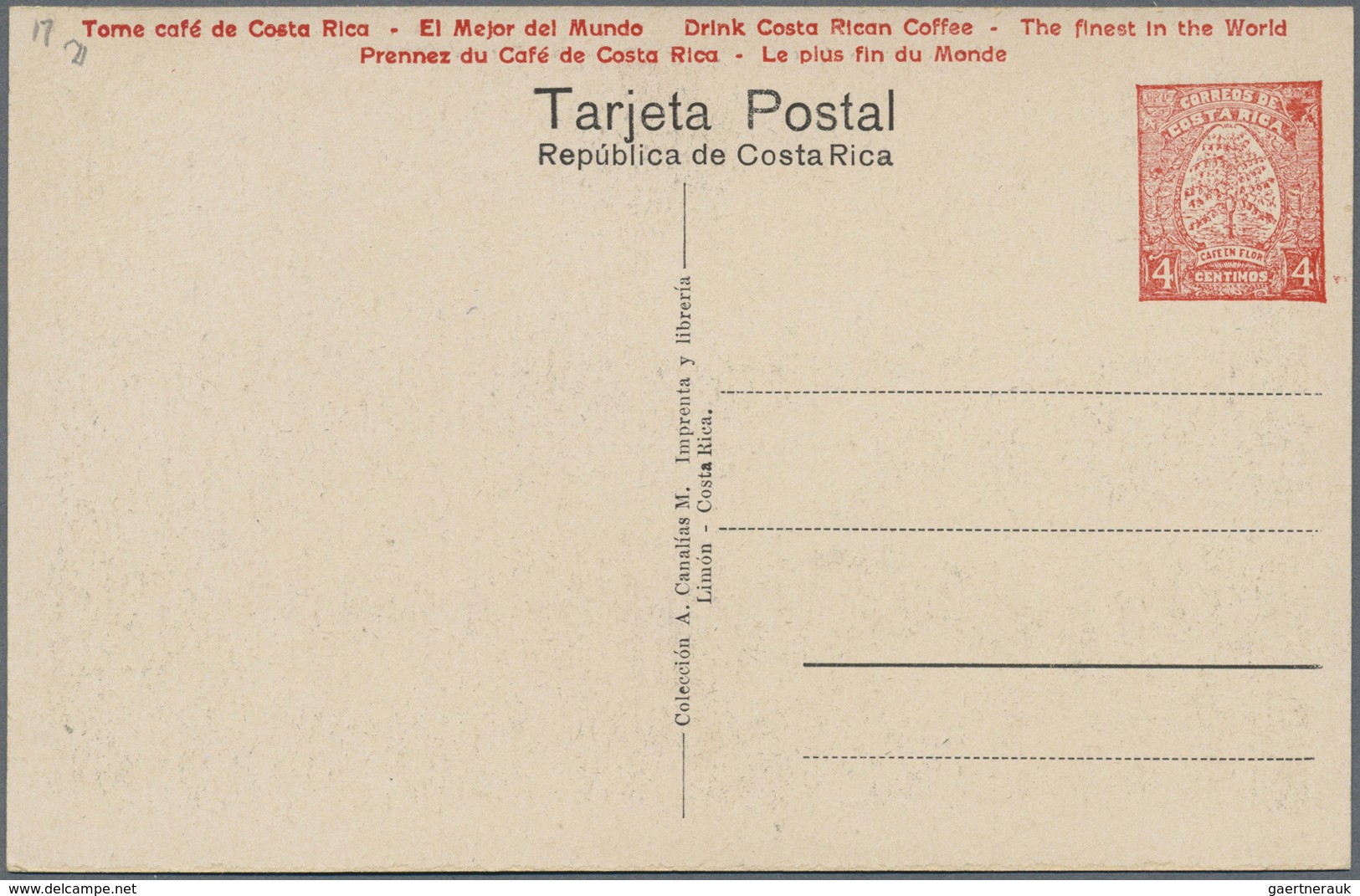 GA Costa Rica: 1923, Picture Stationery Card 4 C With Motive No.21 "Limon, Estation Northern R.R." And - Costa Rica