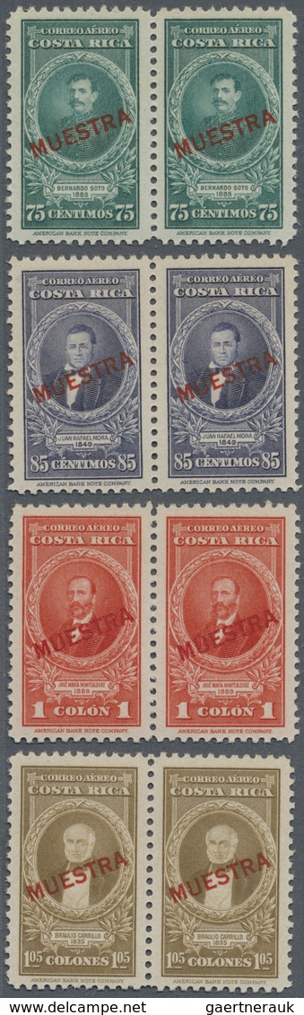 ** Costa Rica: 1943/1946, Presidents Airmail Issue 15 Different Stamps With Red Opt. MUESTRA All In Hor - Costa Rica