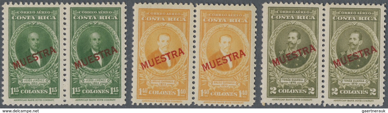 ** Costa Rica: 1943/1946, Presidents Airmail Issue 15 Different Stamps With Red Opt. MUESTRA All In Hor - Costa Rica