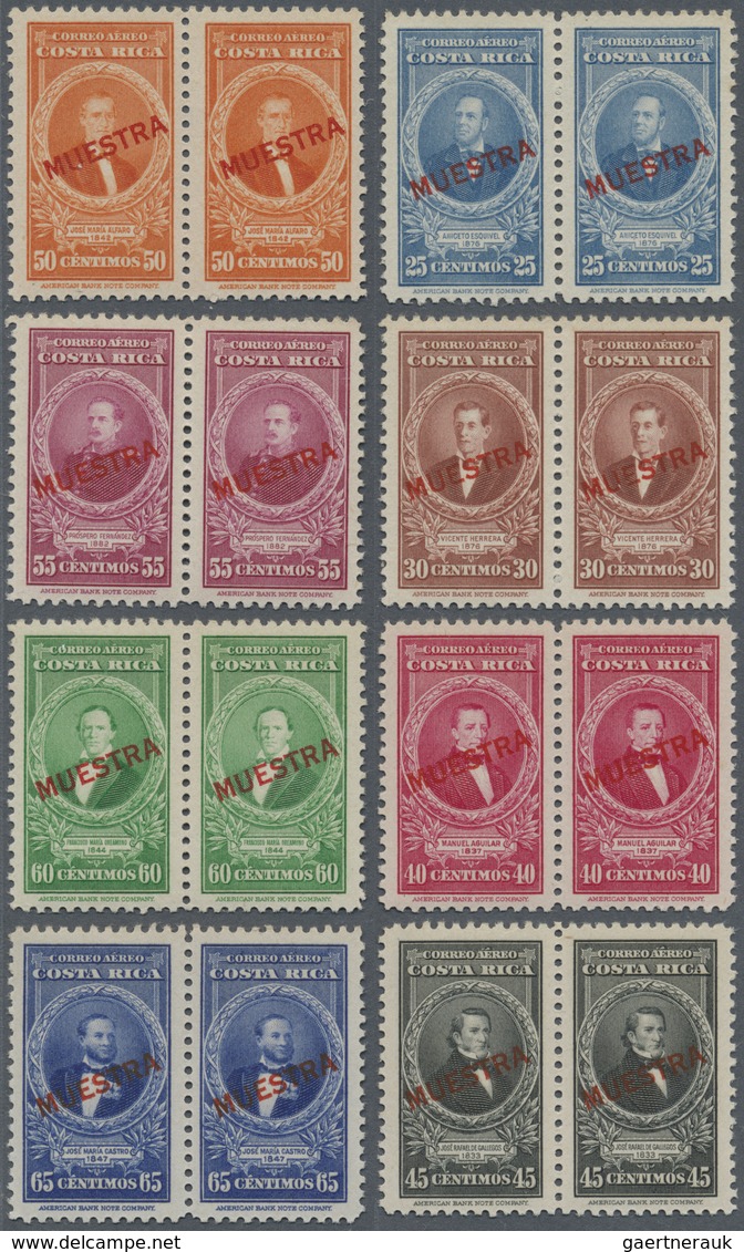 ** Costa Rica: 1943/1946, Presidents Airmail Issue 15 Different Stamps With Red Opt. MUESTRA All In Hor - Costa Rica