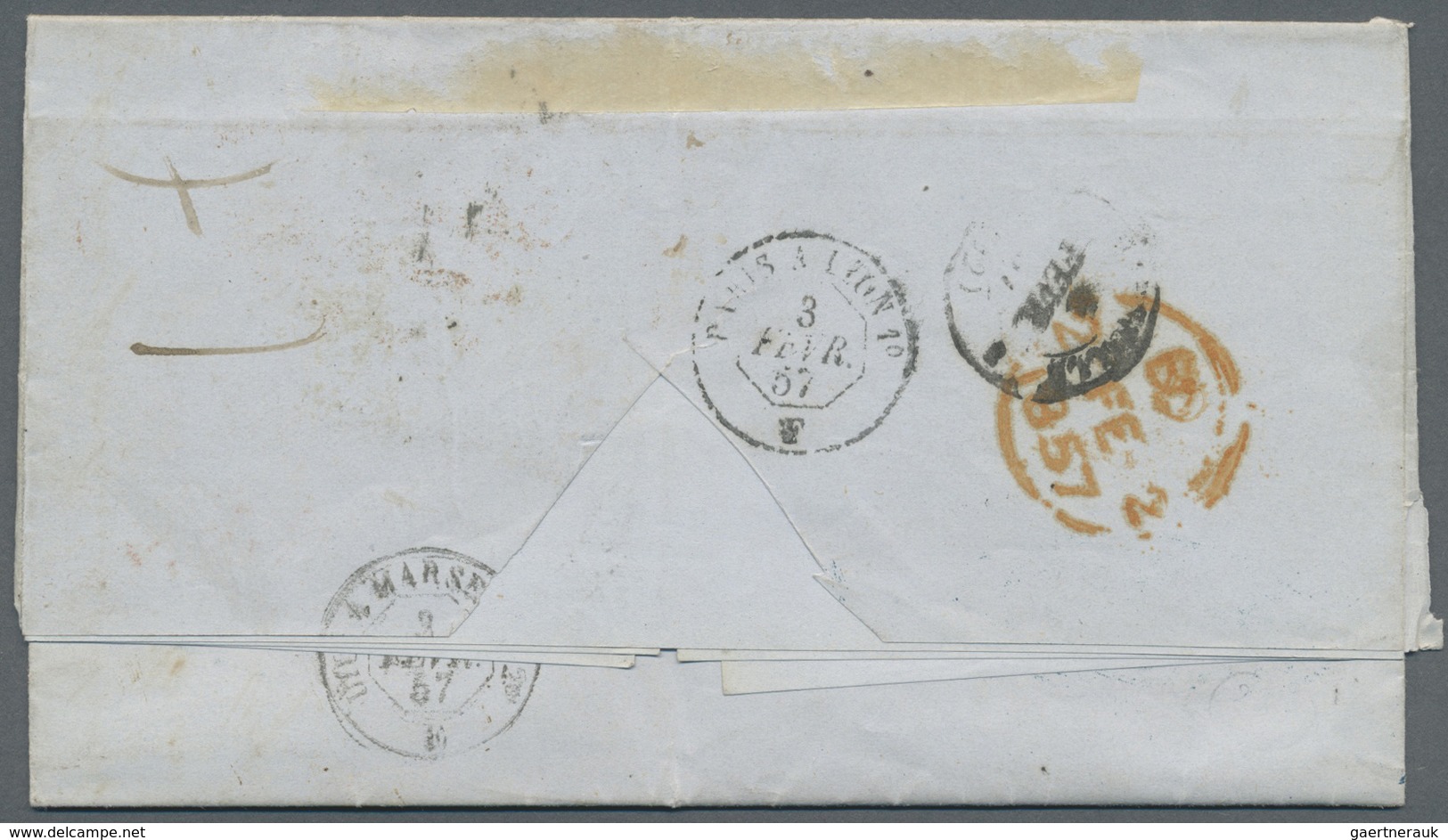 Br Cuba: 1857. Stampless Envelope Written From Havana Dated '7 Jan 1857' Addressed To France With Oval - Autres & Non Classés