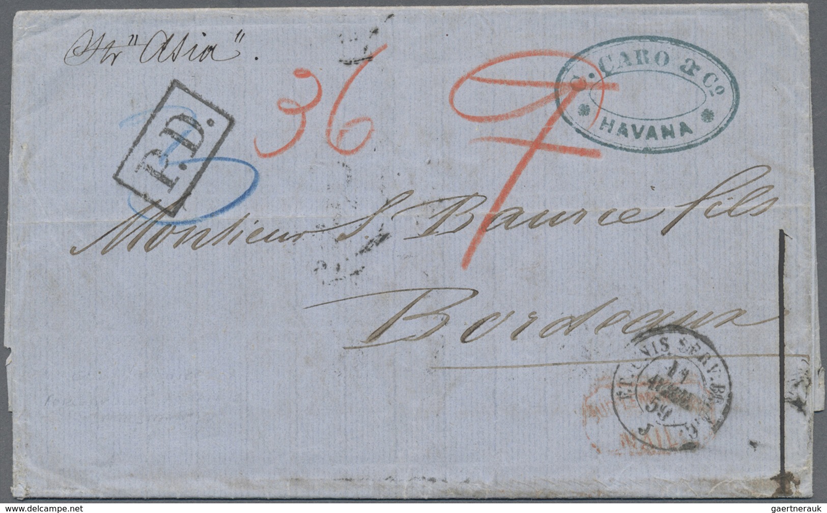 Br Cuba: 1859, Stampless Lettersheet With Complete Message Dated "Havanna 23 Mar 1859" To Bordeaux/Fran - Sonstige & Ohne Zuordnung