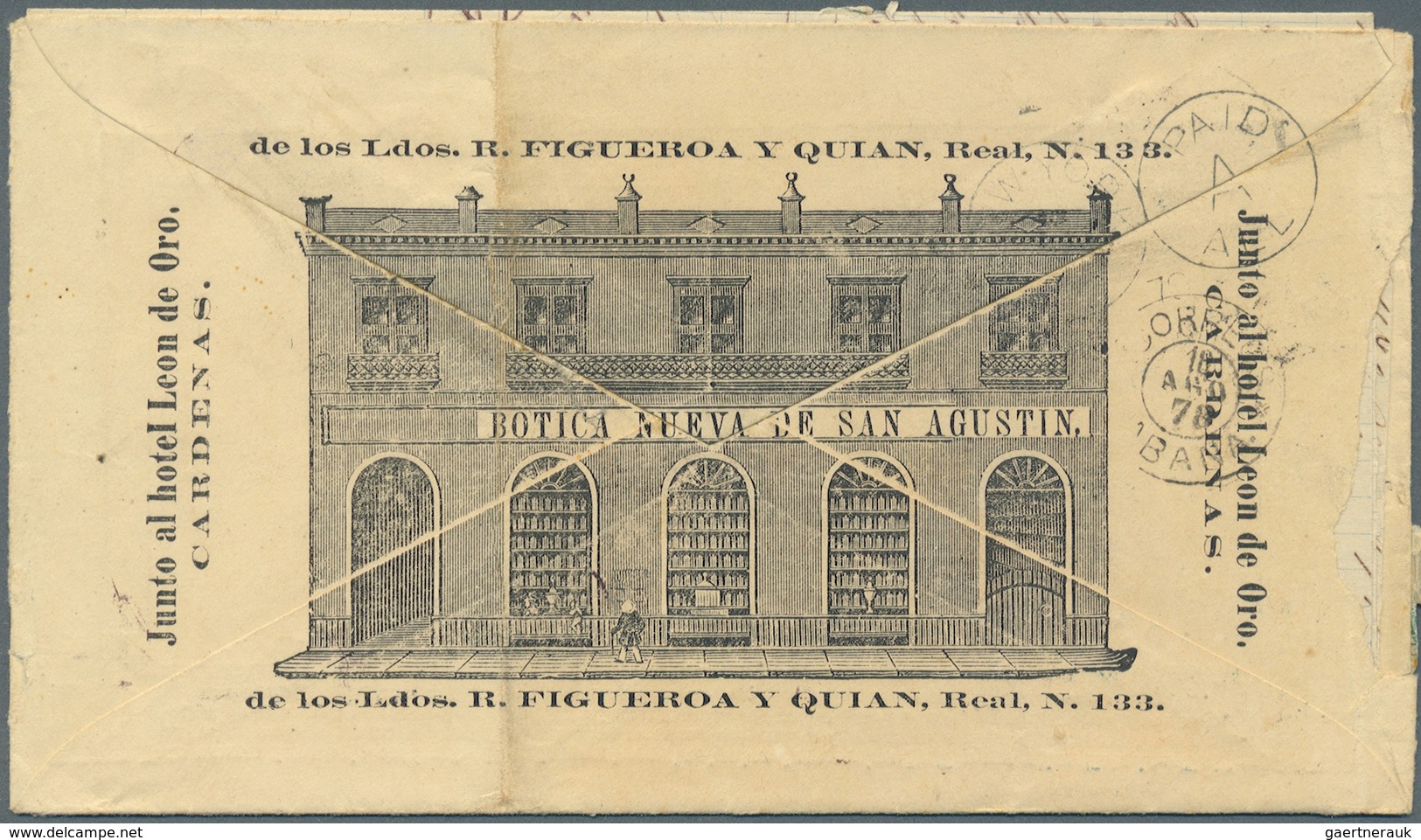 Br Cuba: 1878, Rich Illustrated Cover Franked By 1878 Two Stamps 25 Ctv Green. On Front Advertising For - Autres & Non Classés