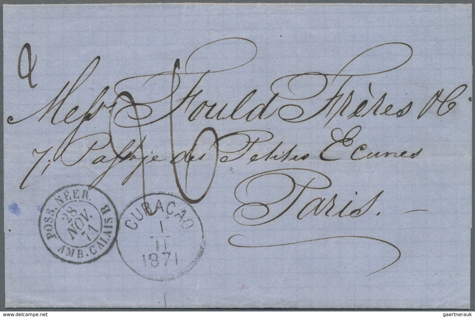 Br Curacao: 1871, Folded Letter  Sent From CURACAO 1.11. 1871 To France. Scarce Transitmark Used For Le - Curaçao, Nederlandse Antillen, Aruba