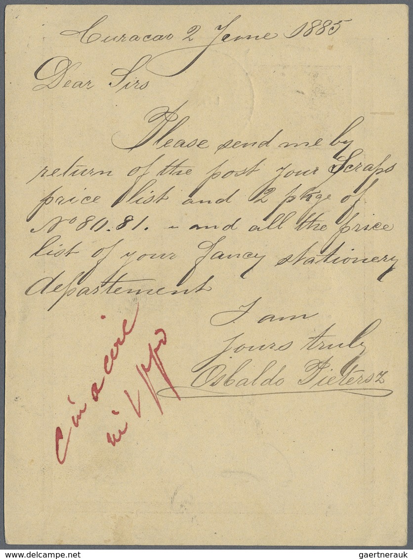 GA Curacao: 1879, Boxed 7 1/2 CENT On 15 C Red-brown Postal Stationery Card, Sent From CURACAO, 5.6.188 - Niederländische Antillen, Curaçao, Aruba