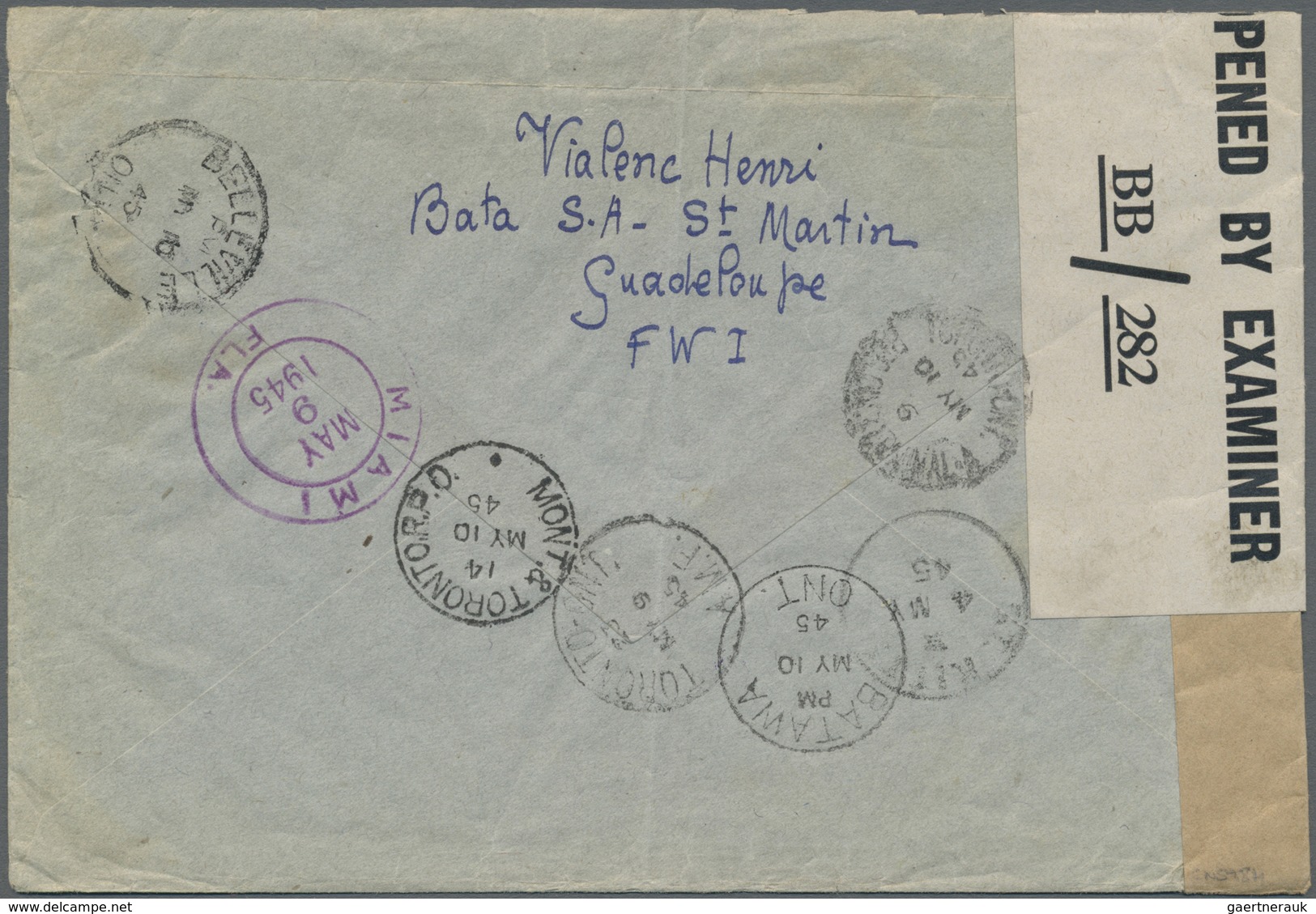 Br Curacao: 1945. Registered Air Mail Envelope (vertical Fold) Written From The French Section Of St Ma - Curaçao, Antilles Neérlandaises, Aruba