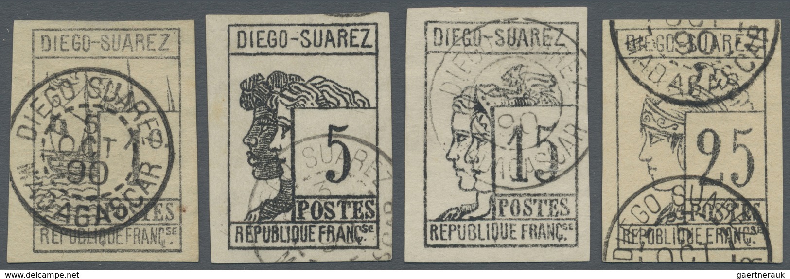 O Diego Suarez: 1890 Complete Set Of Four, Used And Cancelled By Diego Suarez Datestamps (various Date - Andere & Zonder Classificatie