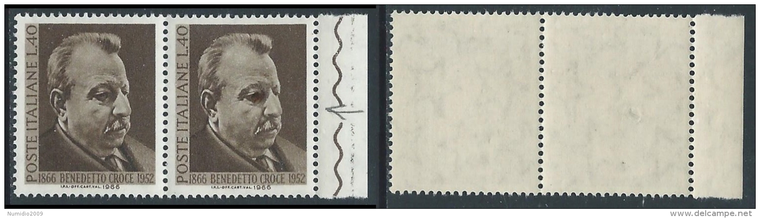 1966 ITALIA BENEDETTO CROCE VARIETà OCCHIO NERO FRANCOBOLLO DESTRO MNH ** I27-10 - Varietà E Curiosità