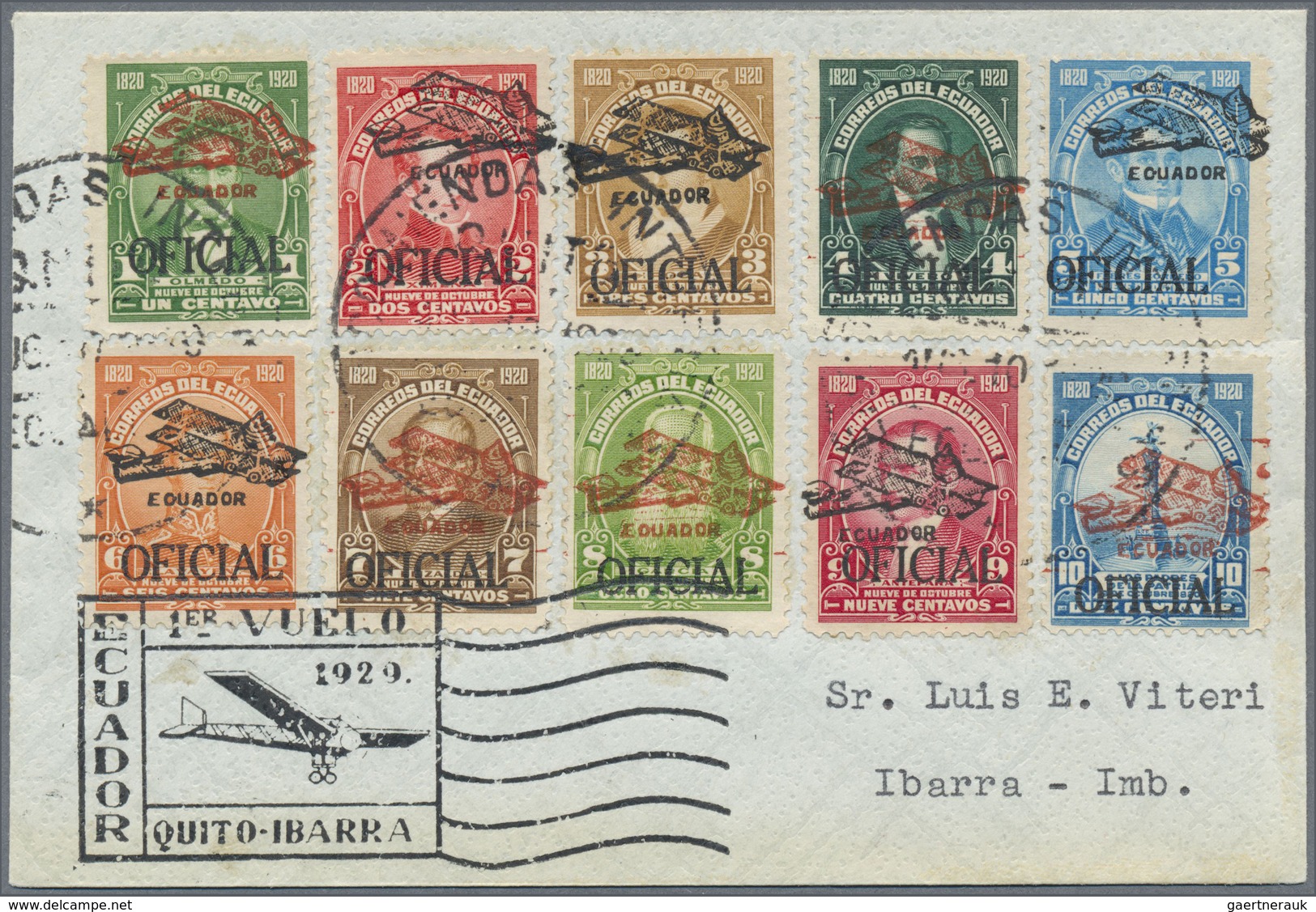 **/*/Br Ecuador - Dienstmarken: 1929, Flight Quito-Ibarra, Airmail Overprint On Officials 1c. To 10c., Two C - Equateur