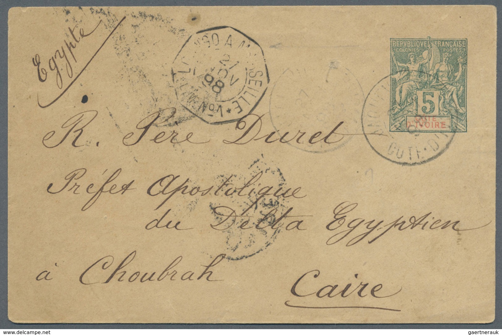 GA Elfenbeinküste: 1898. Postal Stationery Envelope 5c Green (flap Missing) Cancelled By Jacqueville/Co - Covers & Documents