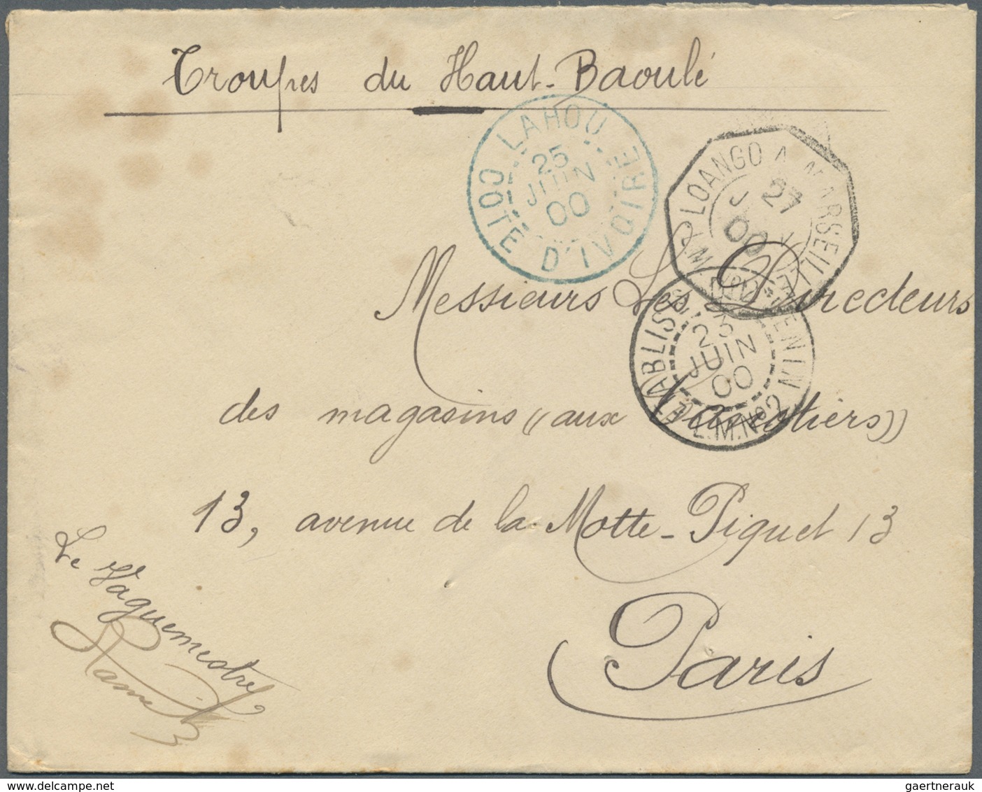 Br Elfenbeinküste: 1900. Stampless Military Mail Envelope (stains) Addressed To Paris Endorsed 'Troupes - Lettres & Documents