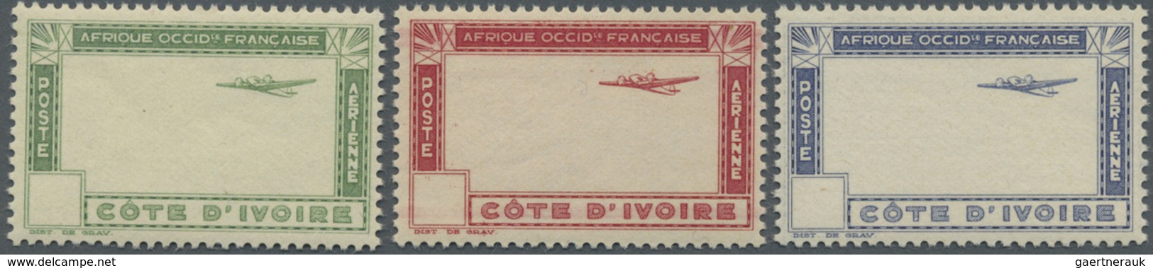 ** Elfenbeinküste: 1942, Airmails, Design "Plane And Camel Caravan", Group Of Three Perf. Stage Proofs - Lettres & Documents