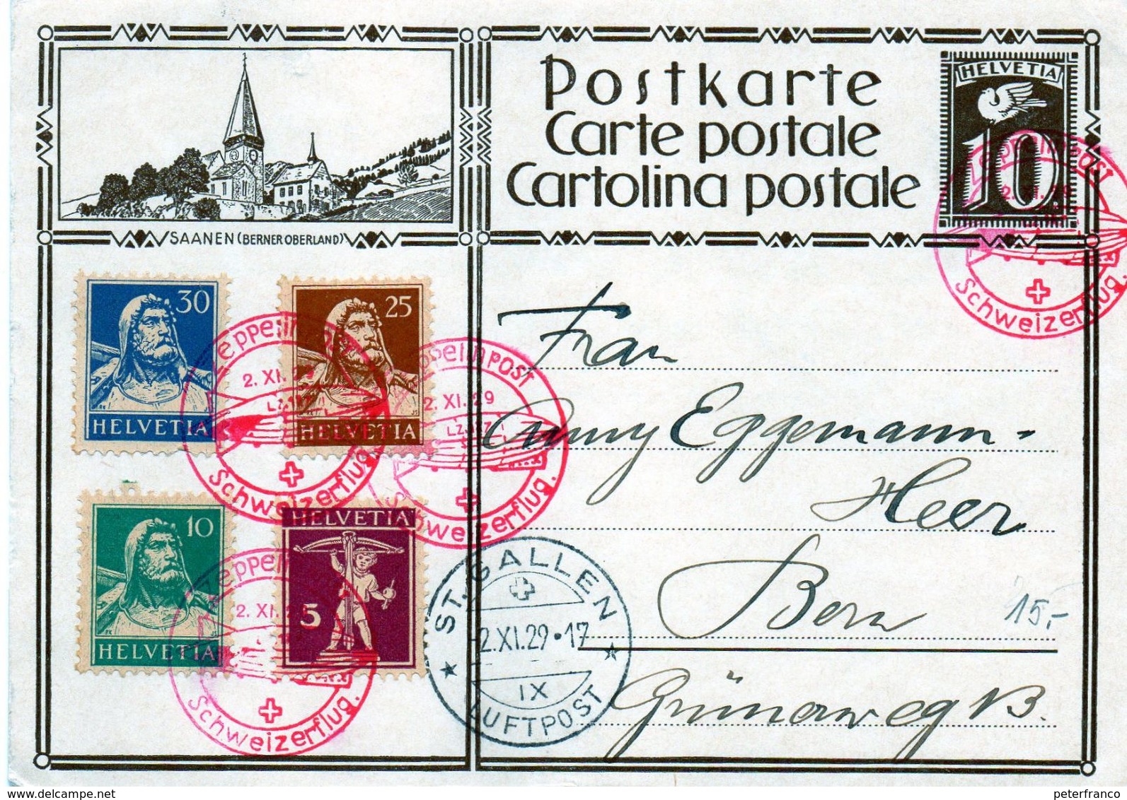 B - 1929 Svizzera - Sangallo - Posta Aerea - Stamped Stationery