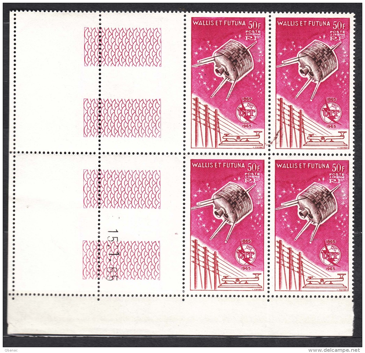 Wallis And Futuna 1965, Airpost Poste Aerienne Yvert#22 Piece Of Four With Coin Date, Mint Never Hinged - Unused Stamps