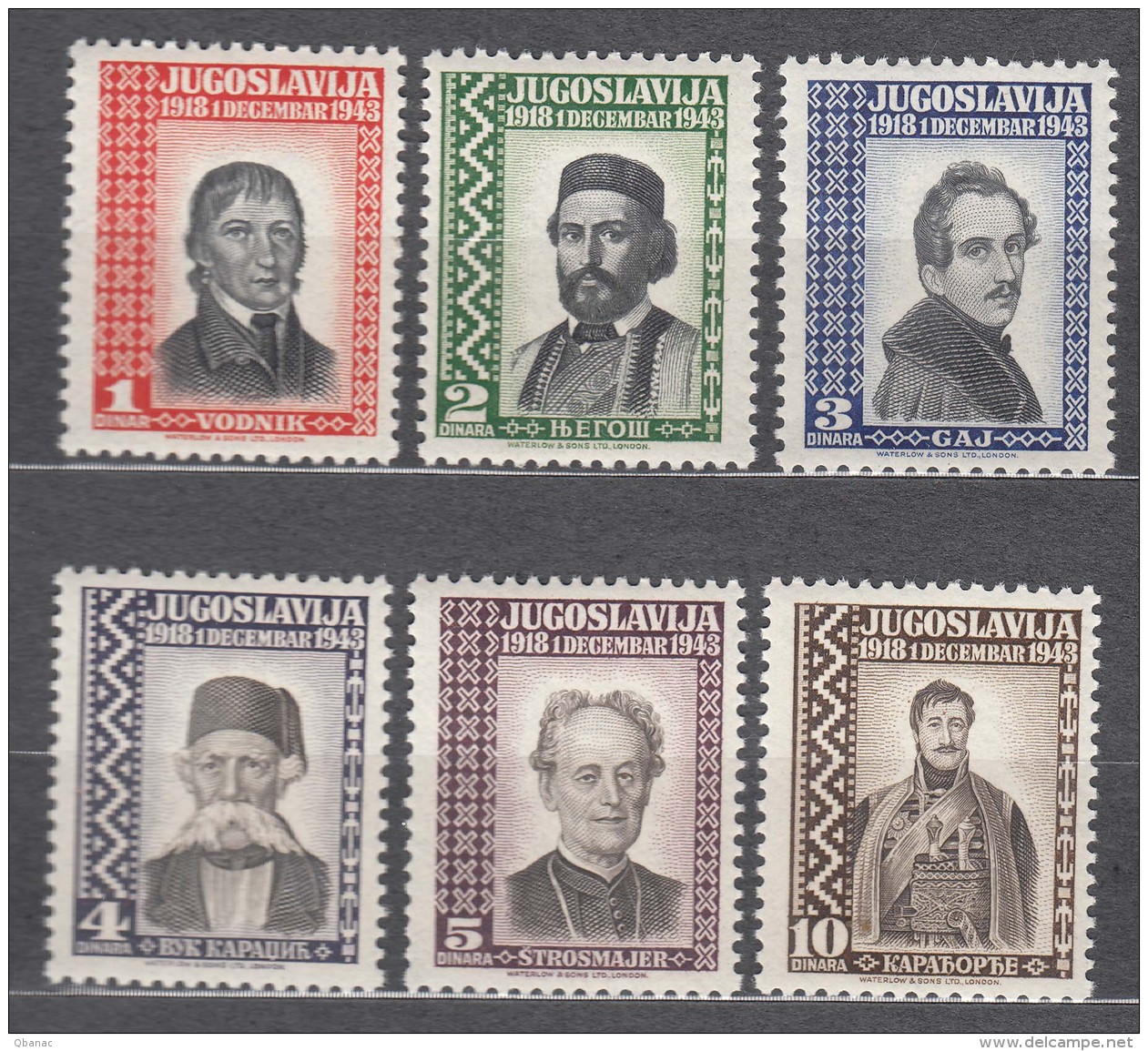 Yugoslavia Kingdom King In Exile, London Issue 1943 Mi#445-450 Mint Never Hinged - Nuovi