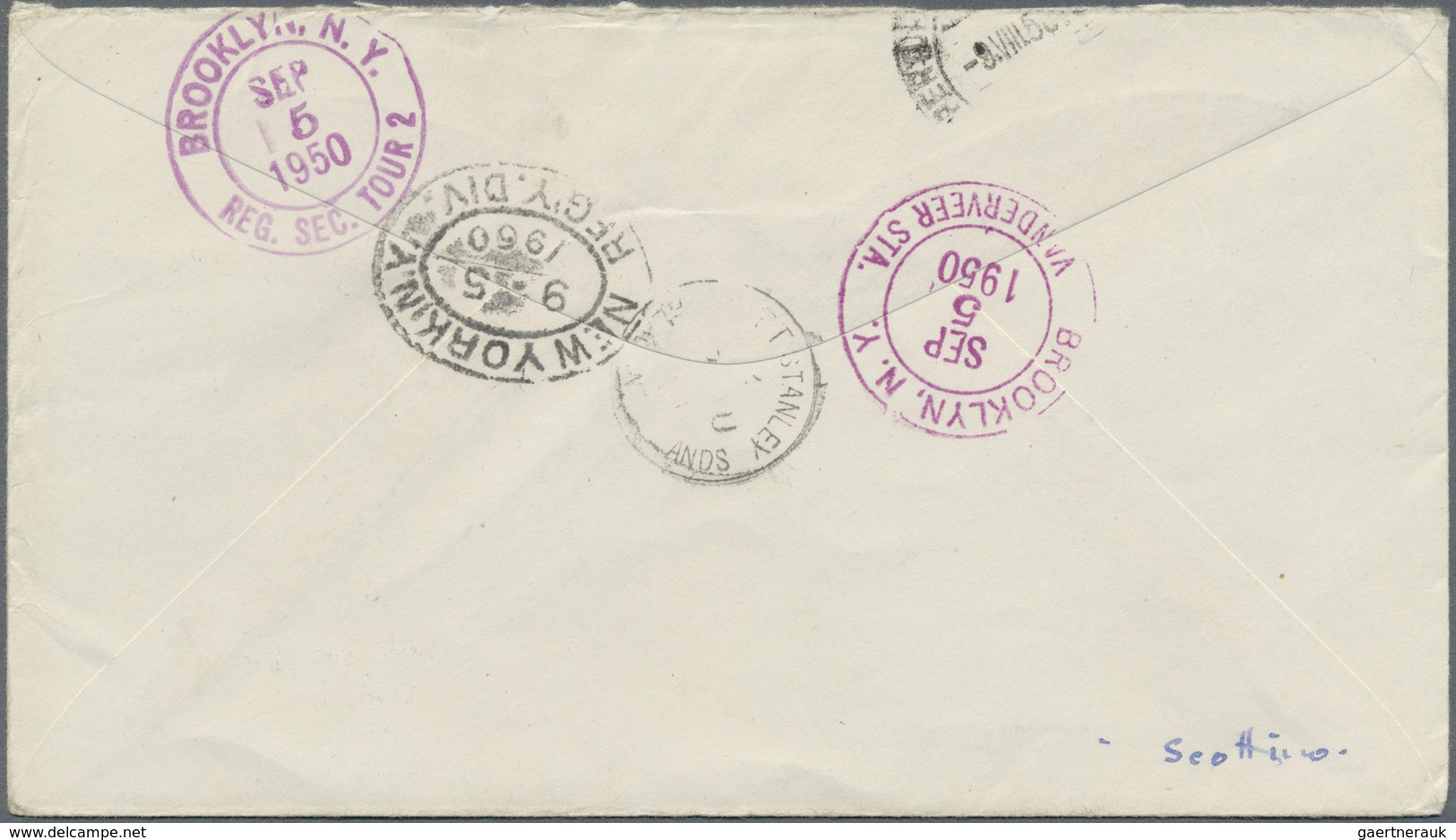 Br Falklandinseln: 1924/25, Five KGV Values On Registered Cover From "PORT STANLEY 26 JY 50" To New Yor - Falkland