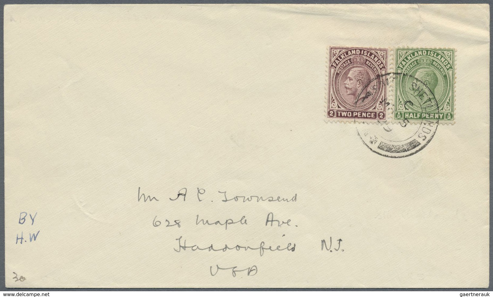 Br Falklandinseln: 1929, Letter Franked With 1/2 And 2d Georg V With Scarce SOUTH SHETLAND Cancellation - Falklandeilanden