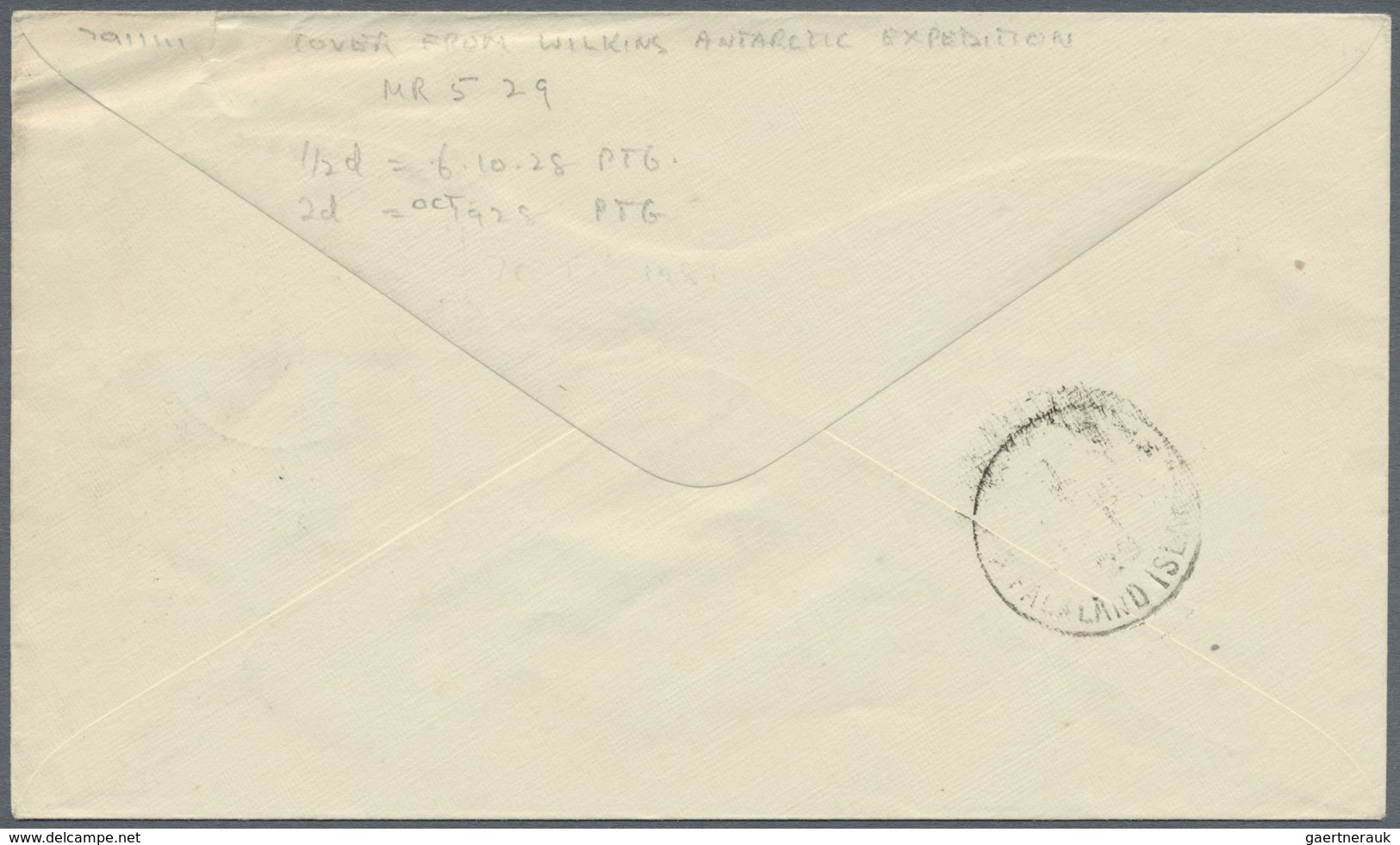 Br Falklandinseln: 1929, Letter Franked With 1/2 And 2d Georg V With Scarce SOUTH SHETLAND Cancellation - Falklandeilanden